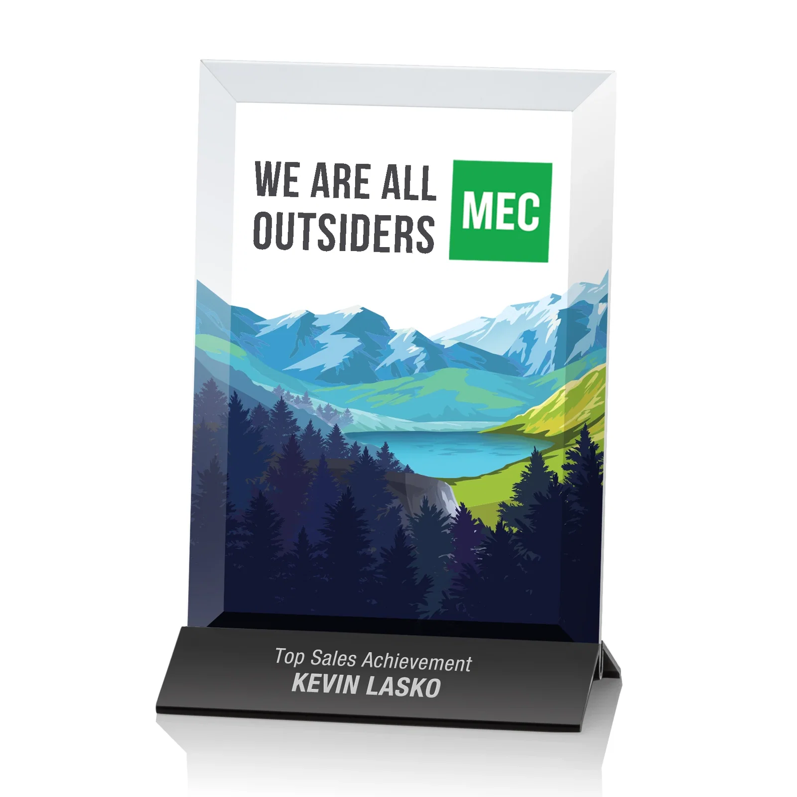 Custom Starfire Crystal Award, Vertical Rectangle on Matte Silver Base, awards for volunteer appreciation