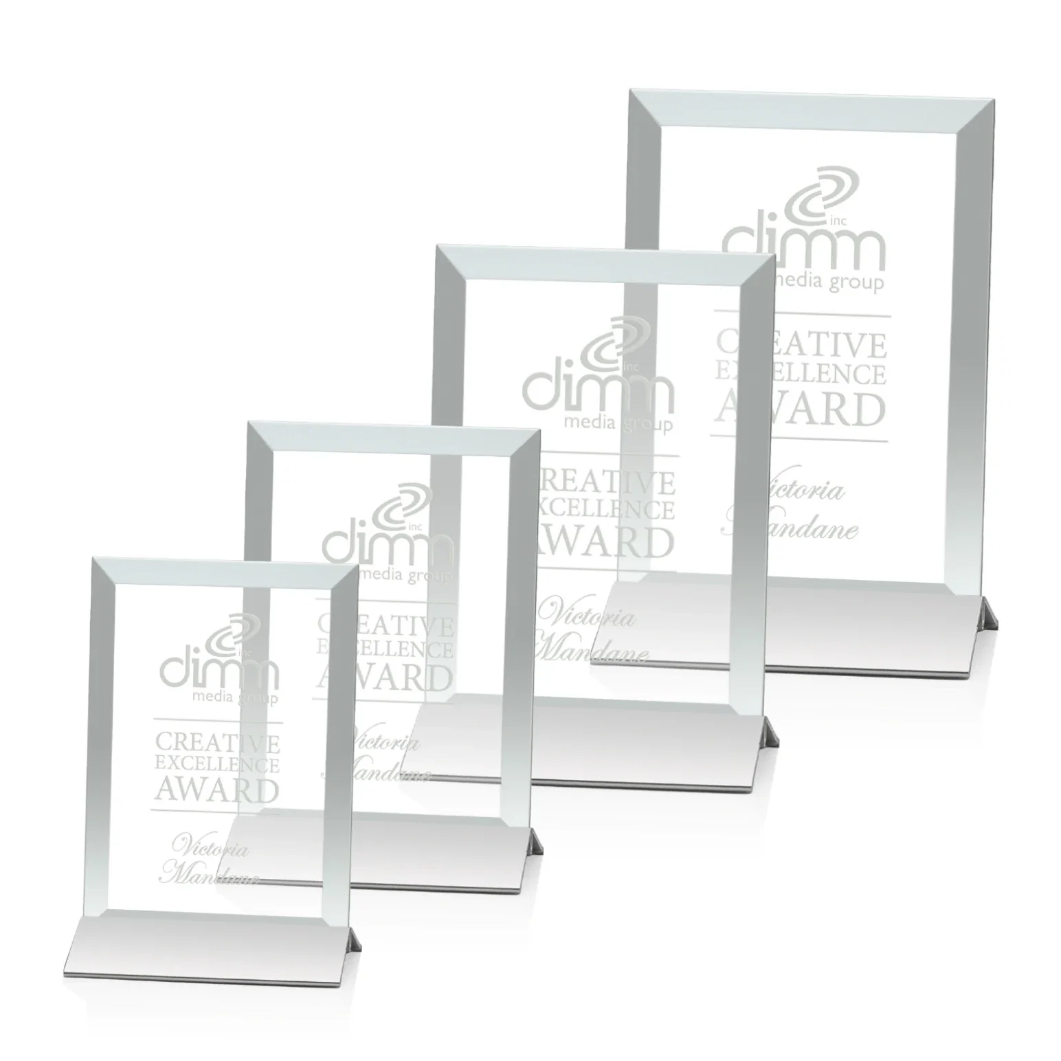 Custom Starfire Crystal Award, Vertical Rectangle on Matte Silver Base, awards for dealer and partner awards