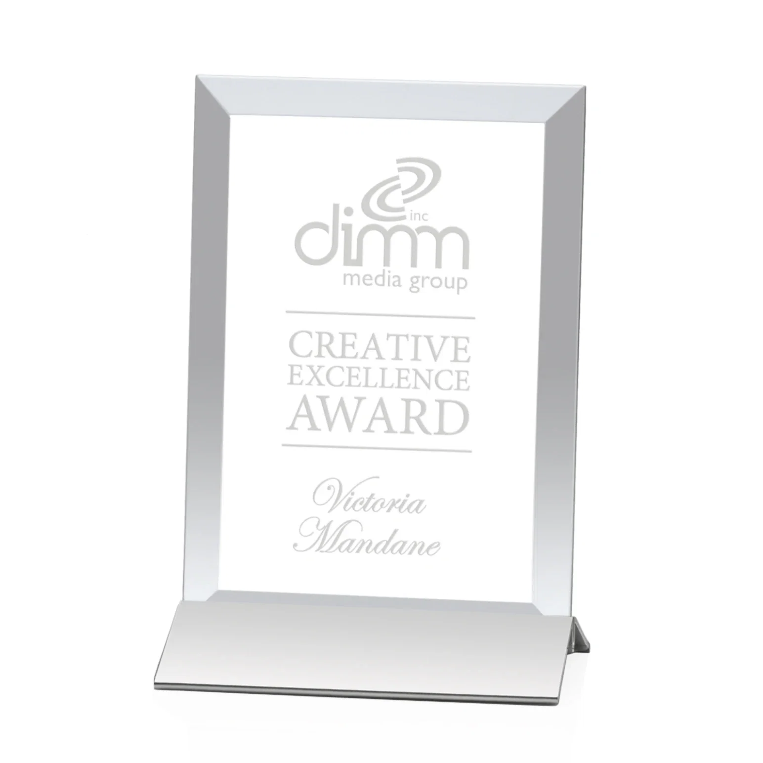 Personalized Starfire Crystal Award, Vertical Rectangle on Matte Silver Base, awards for employee recognition