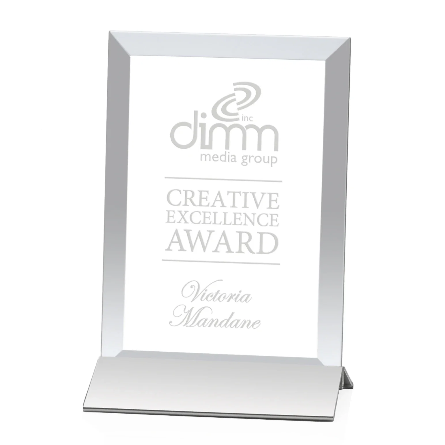 Personalized Starfire Crystal Award, Vertical Rectangle on Matte Silver Base, awards for service anniversary gifts