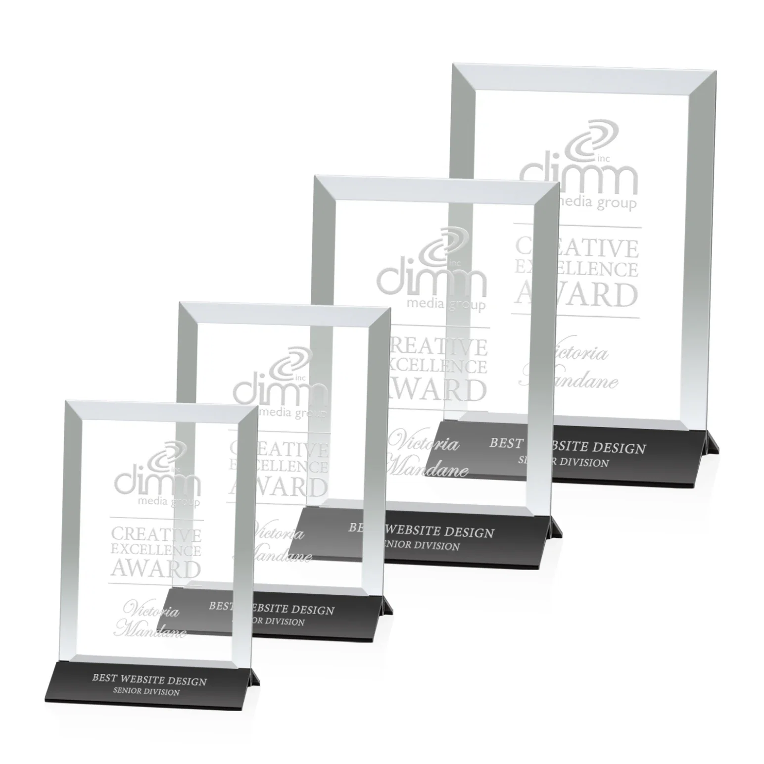 Personalized Starfire Crystal Award, Vertical Rectangle on Matte Silver Base, awards for sales achievement awards