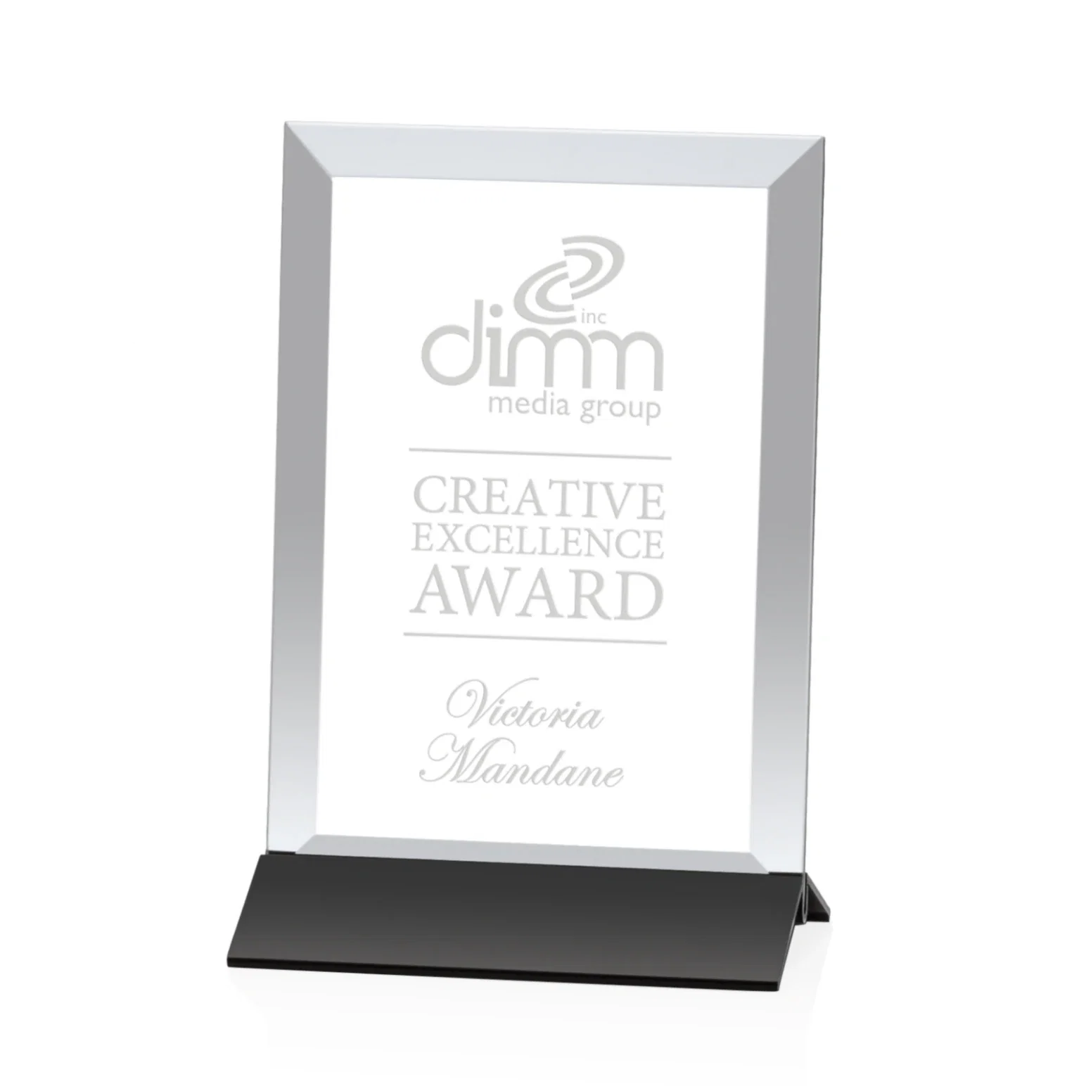 Personalized Starfire Crystal Award, Vertical Rectangle on Matte Silver Base, awards for retirement presentations