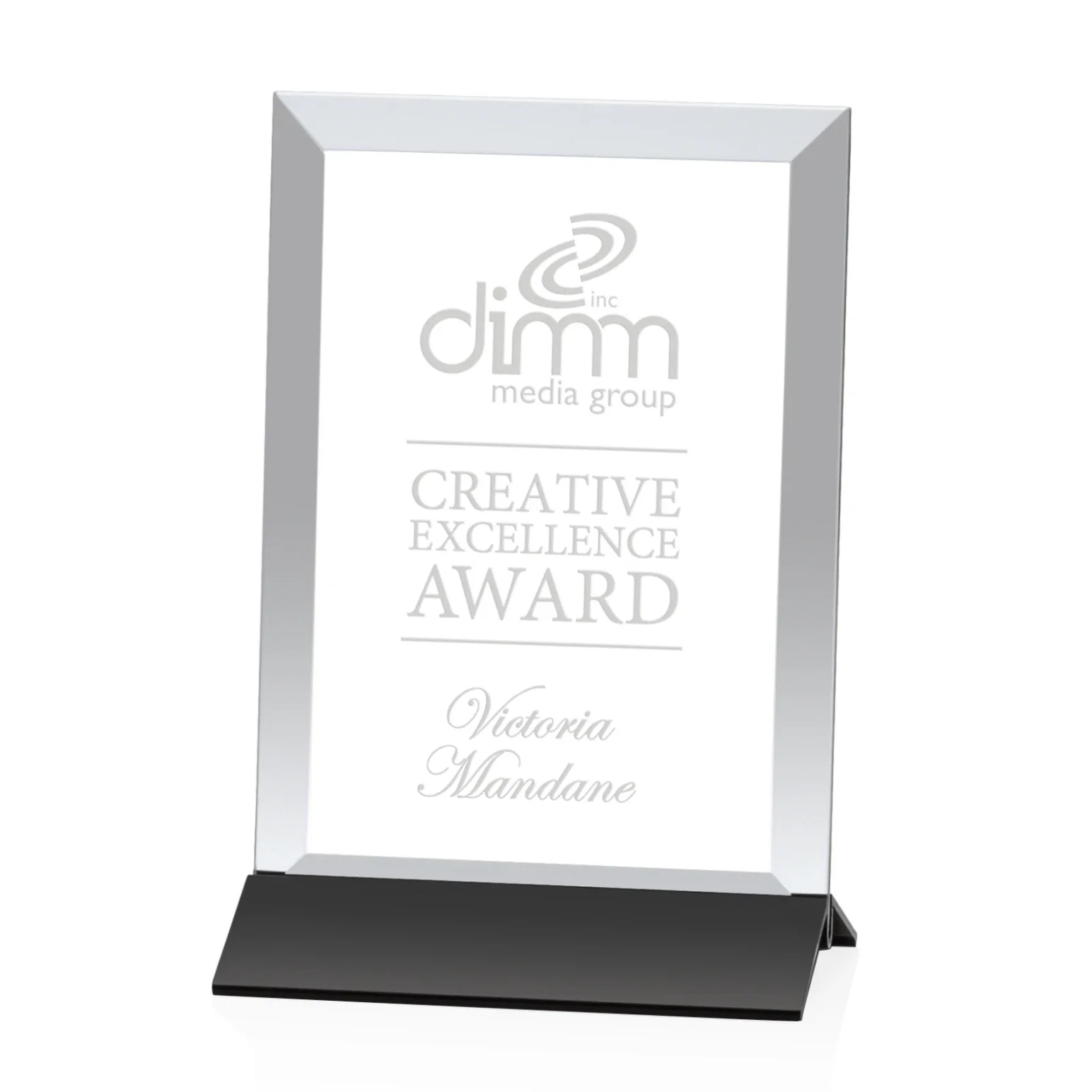 Personalized Starfire Crystal Award, Vertical Rectangle on Matte Silver Base, awards for donor appreciation