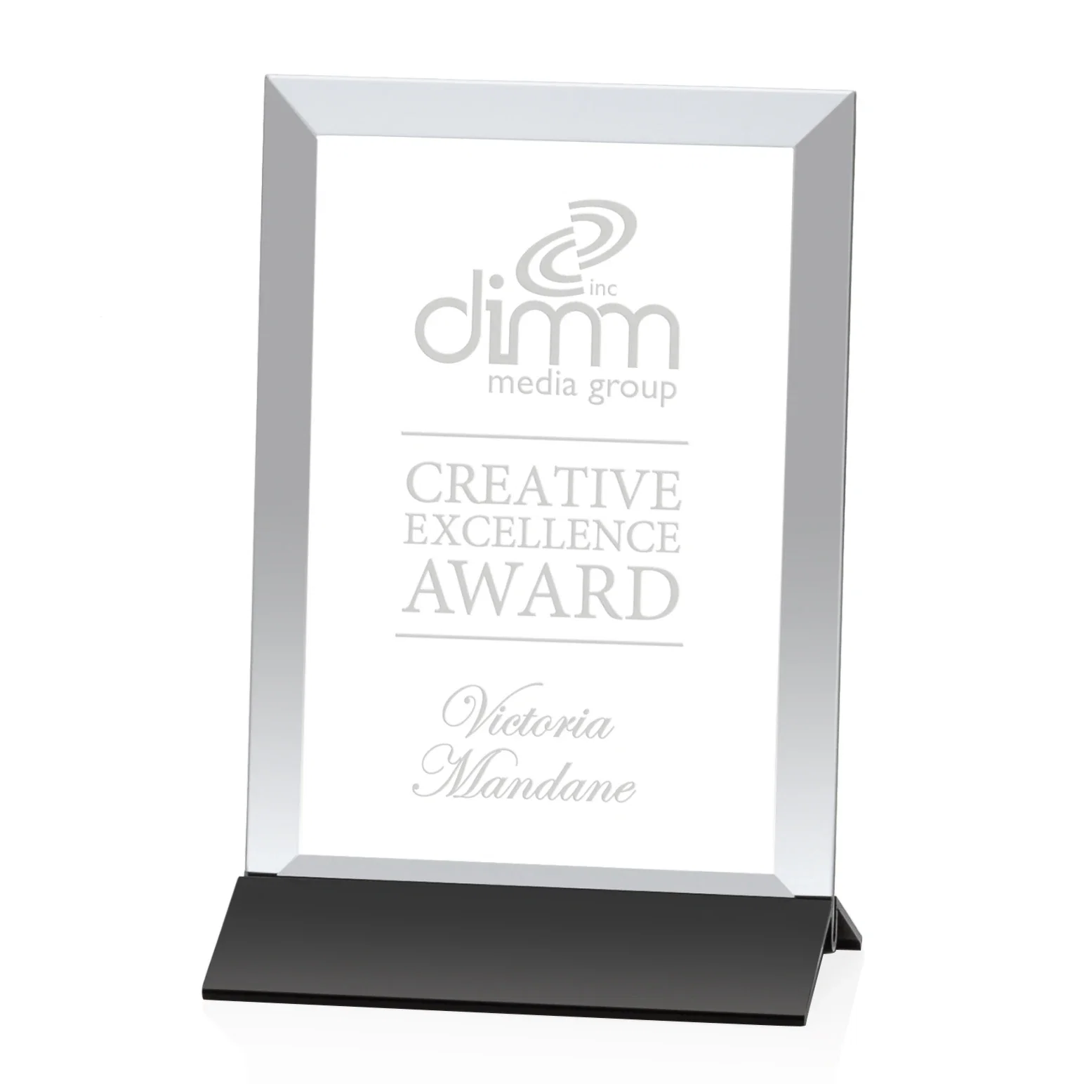 Personalized Starfire Crystal Award, Vertical Rectangle on Matte Silver Base, awards for graduation ceremonies