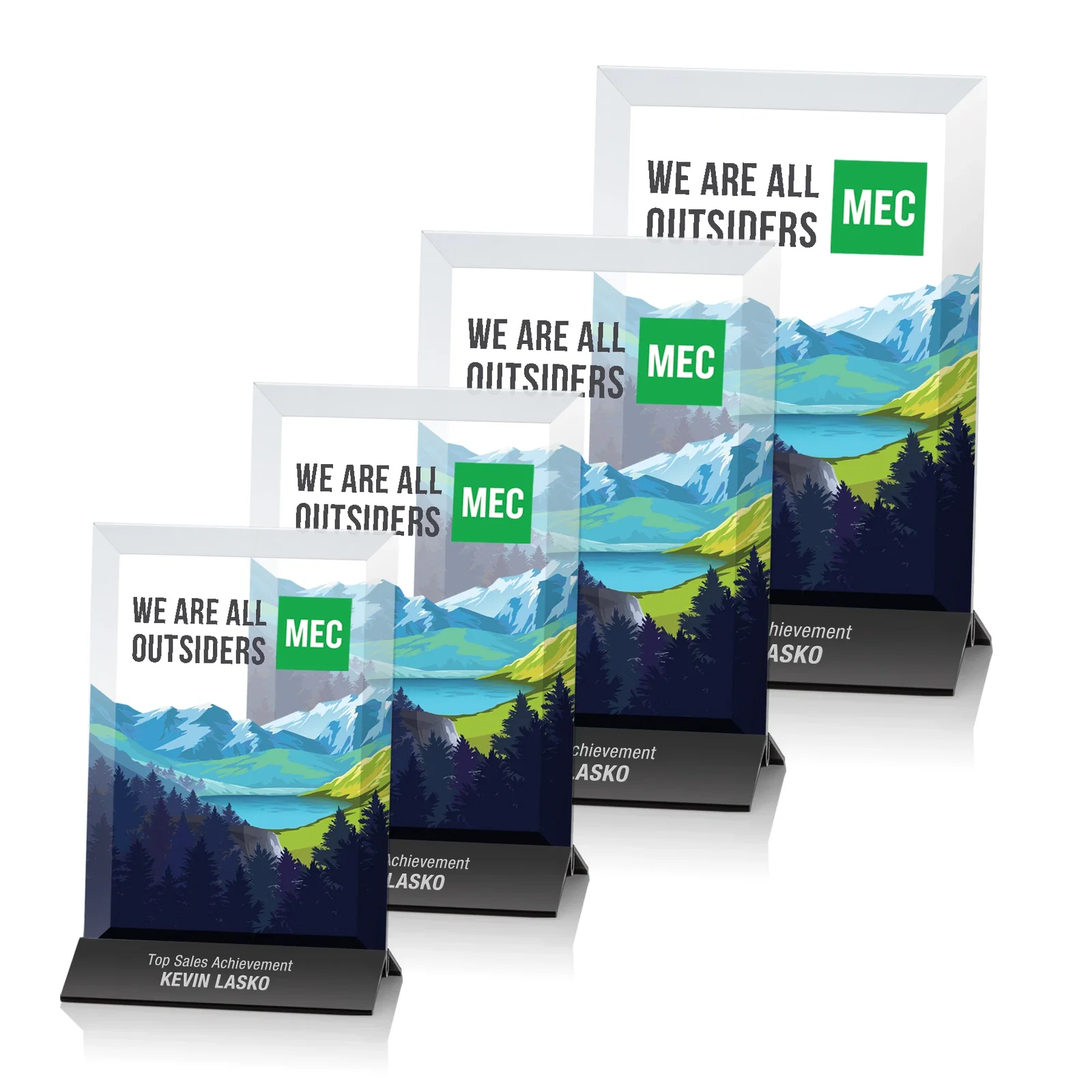Custom Starfire Crystal Award, Vertical Rectangle on Matte Silver Base, awards for team milestone celebrations