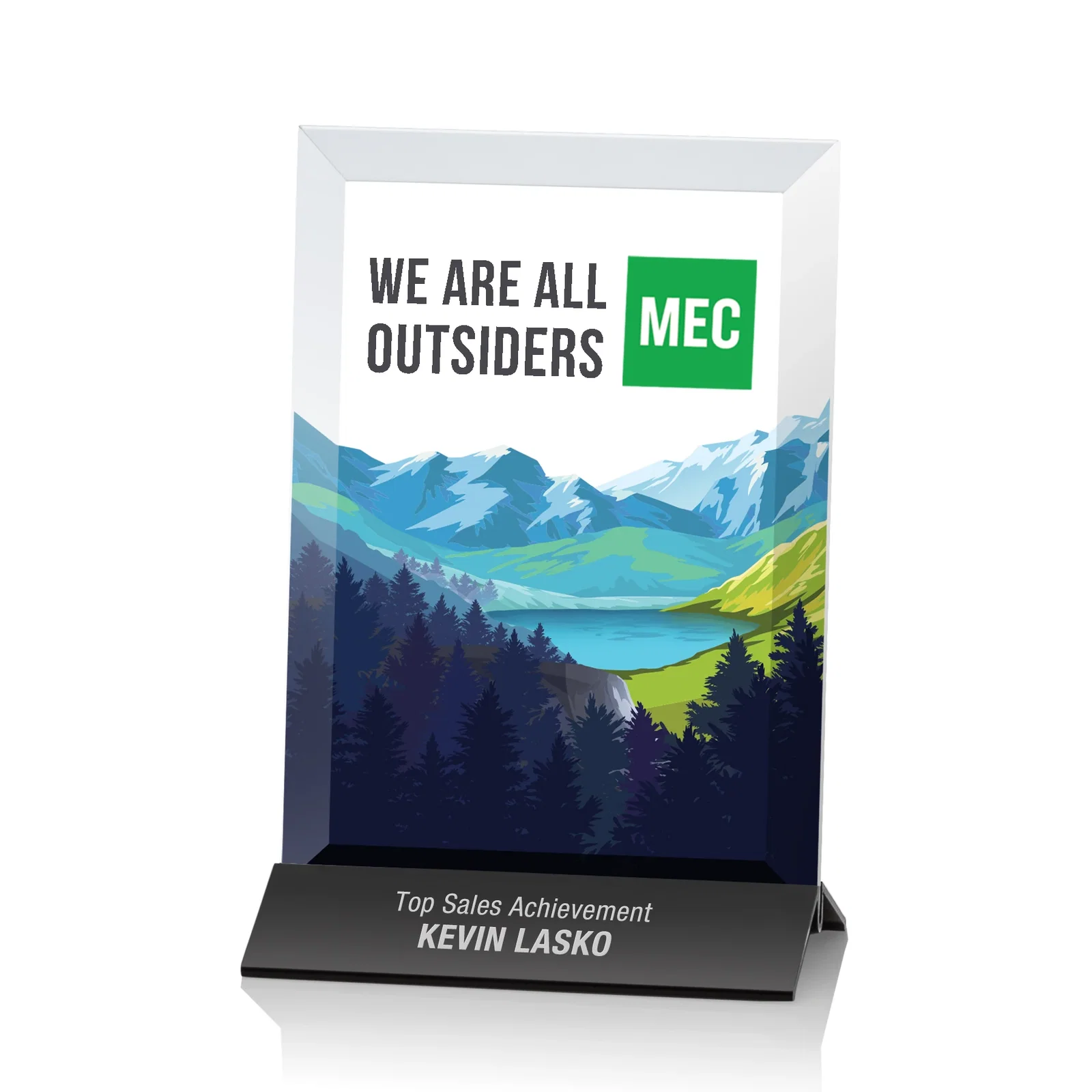 Custom Starfire Crystal Award, Vertical Rectangle on Matte Silver Base, awards for safety achievement programs