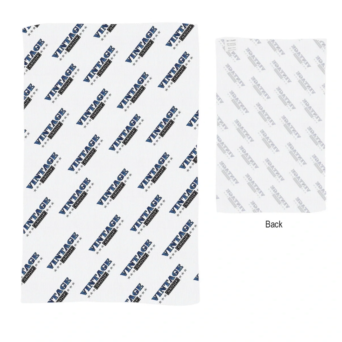 White rally towel laid flat at thirteen by sixteen inches