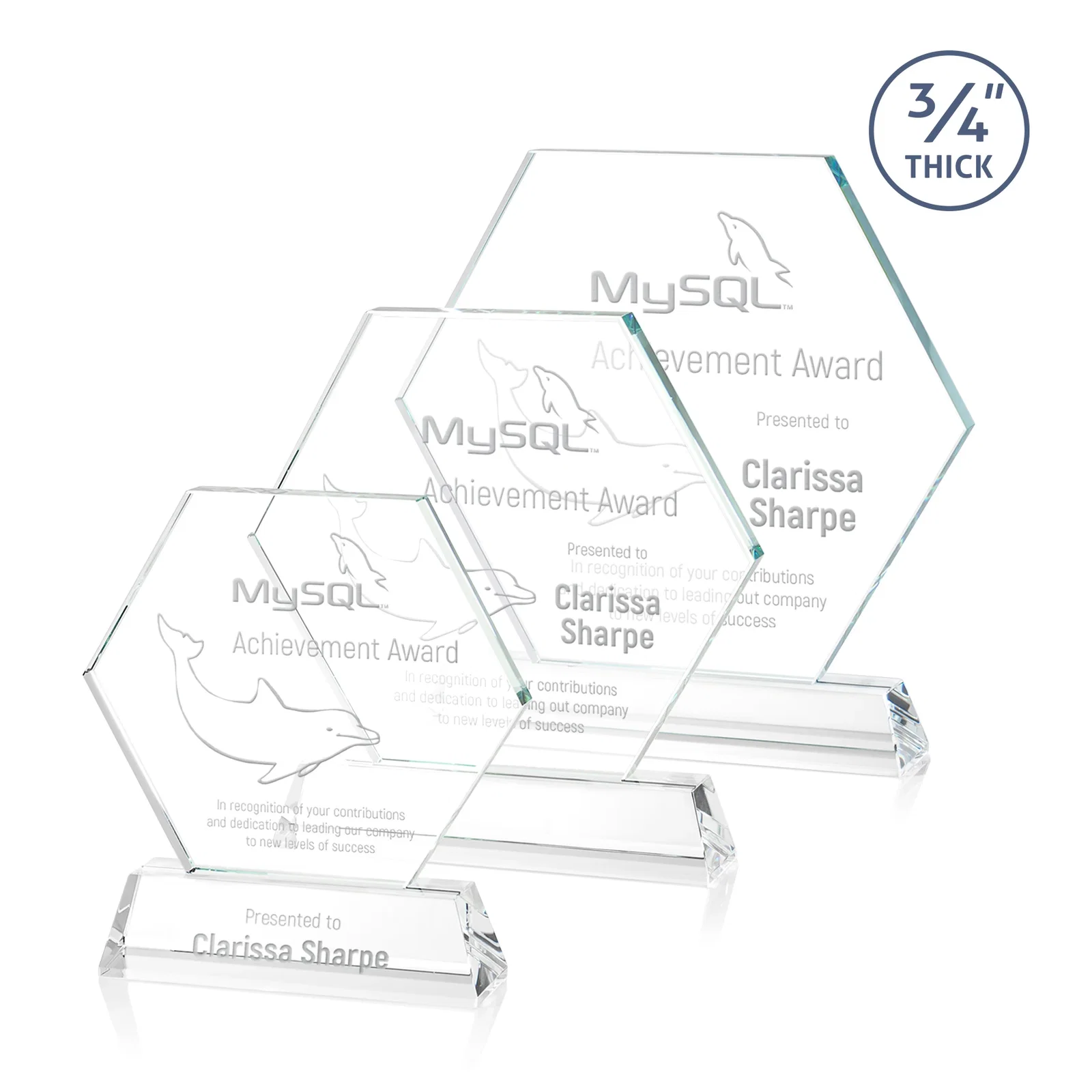 Custom Optical Crystal Hexagon Award on Tall Tapered Base, awards for employee recognition