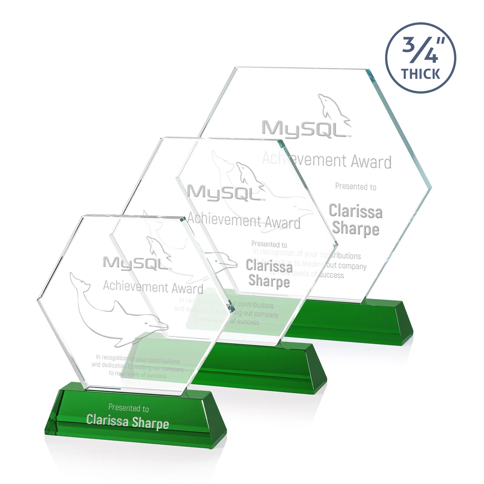 Custom Optical Crystal Hexagon Award on Tall Tapered Base, awards for volunteer appreciation