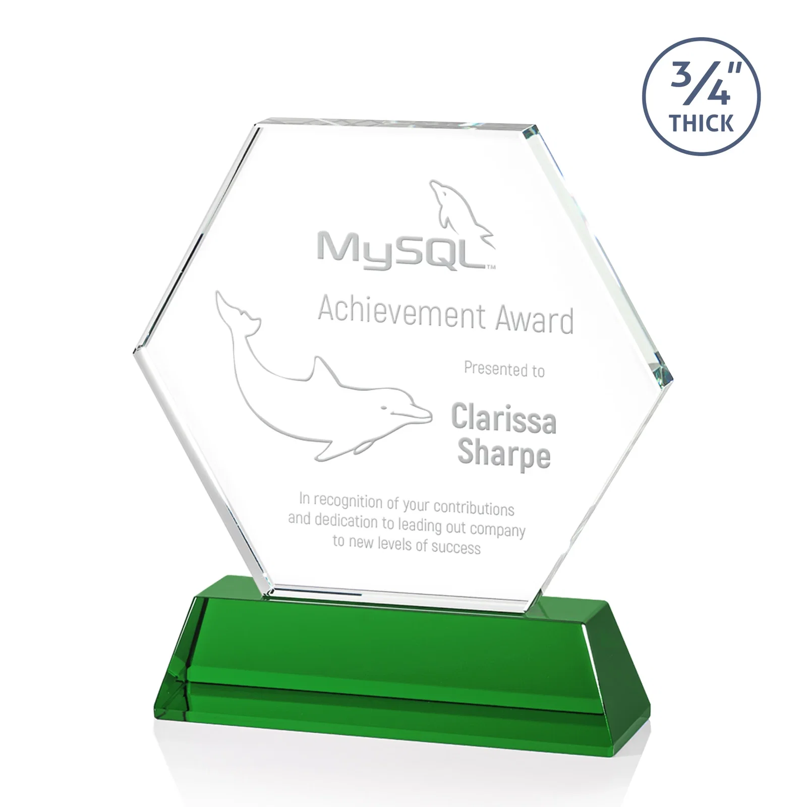 Custom Optical Crystal Hexagon Award on Tall Tapered Base, awards for dealer and partner awards