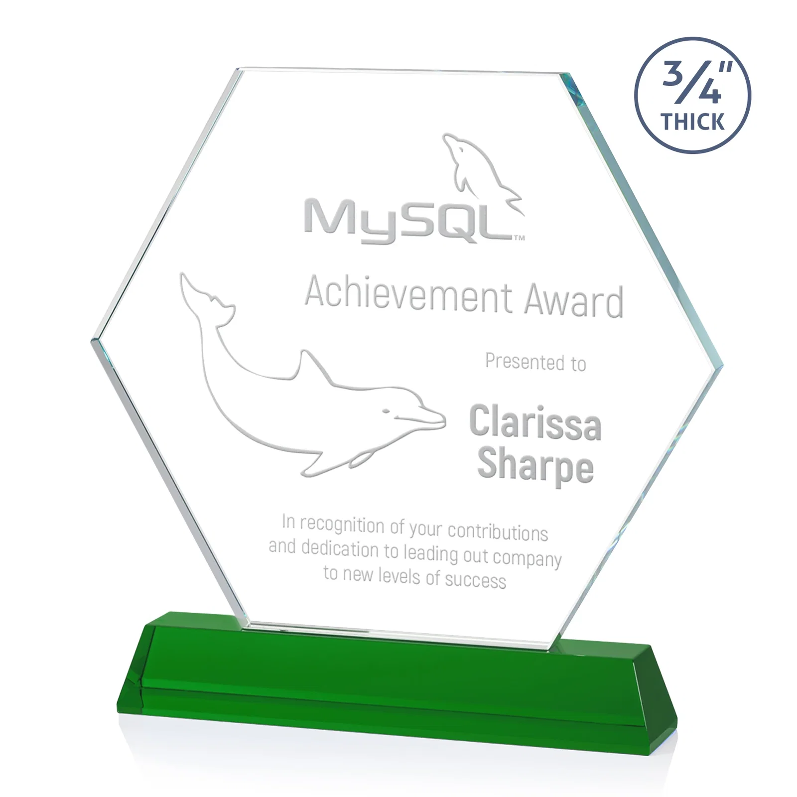 Personalized Optical Crystal Hexagon Award on Tall Tapered Base, awards for employee recognition