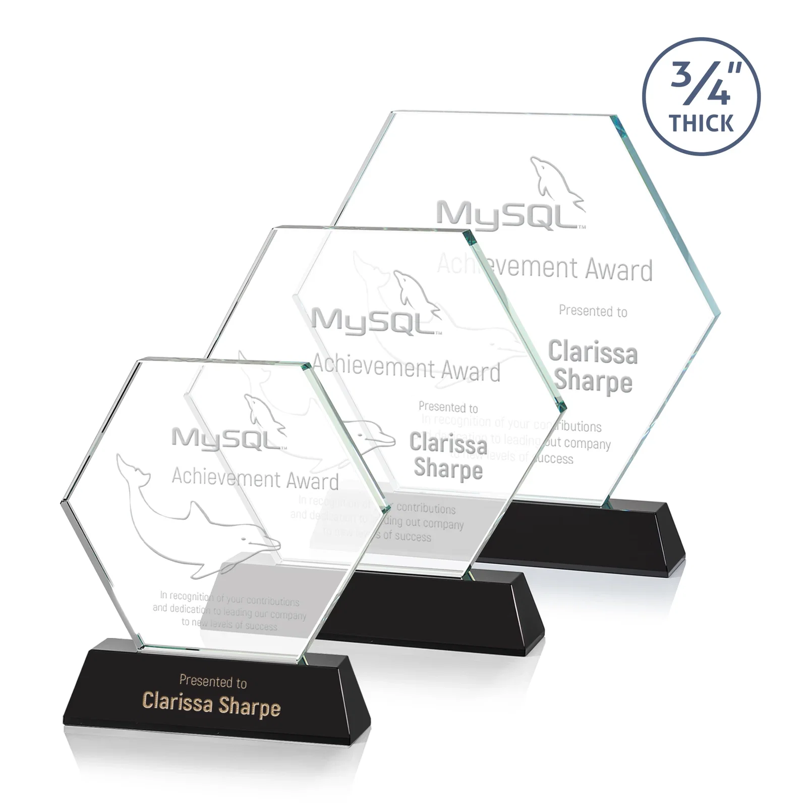 Personalized Optical Crystal Hexagon Award on Tall Tapered Base, awards for corporate award ceremonies