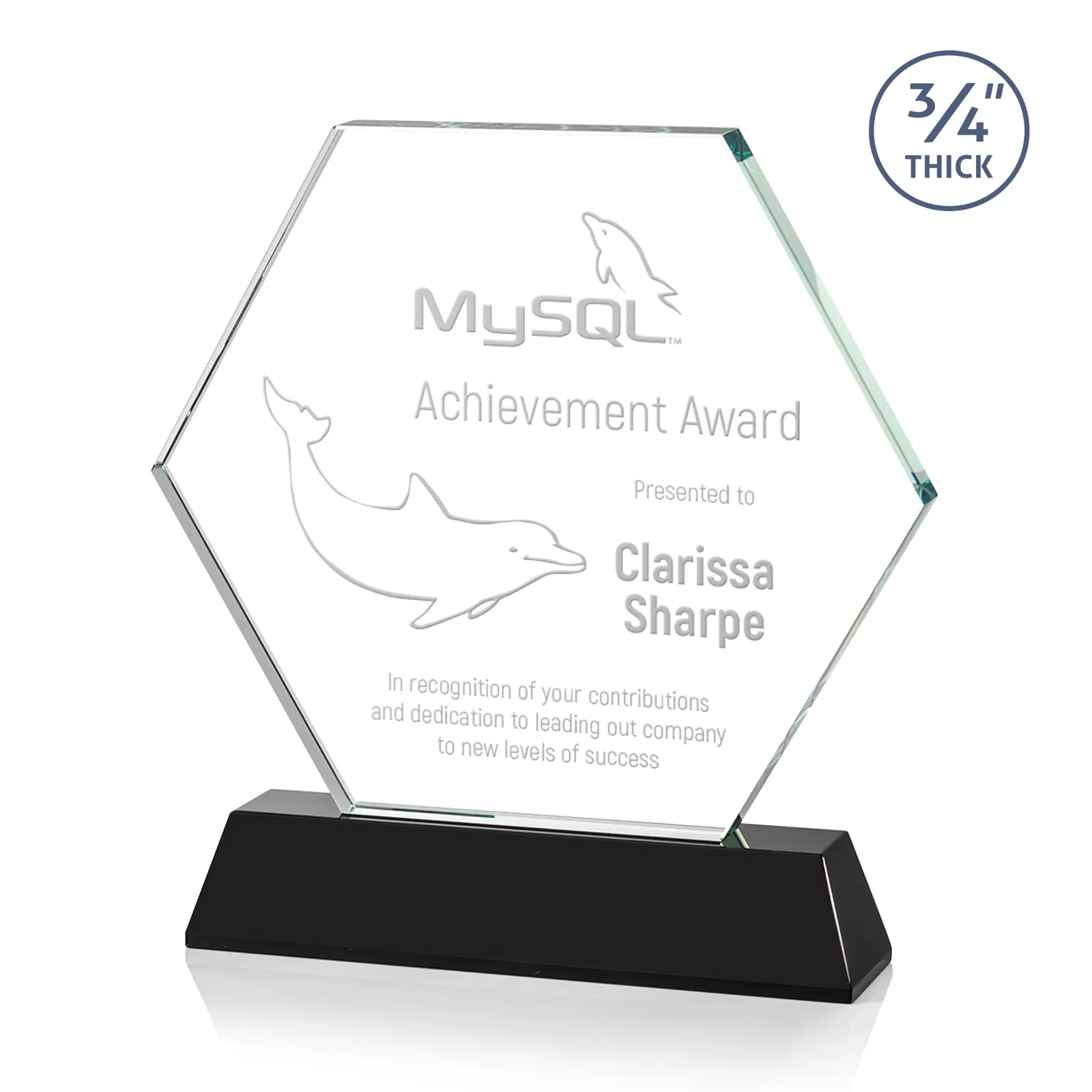 Personalized Optical Crystal Hexagon Award on Tall Tapered Base, awards for sales achievement awards