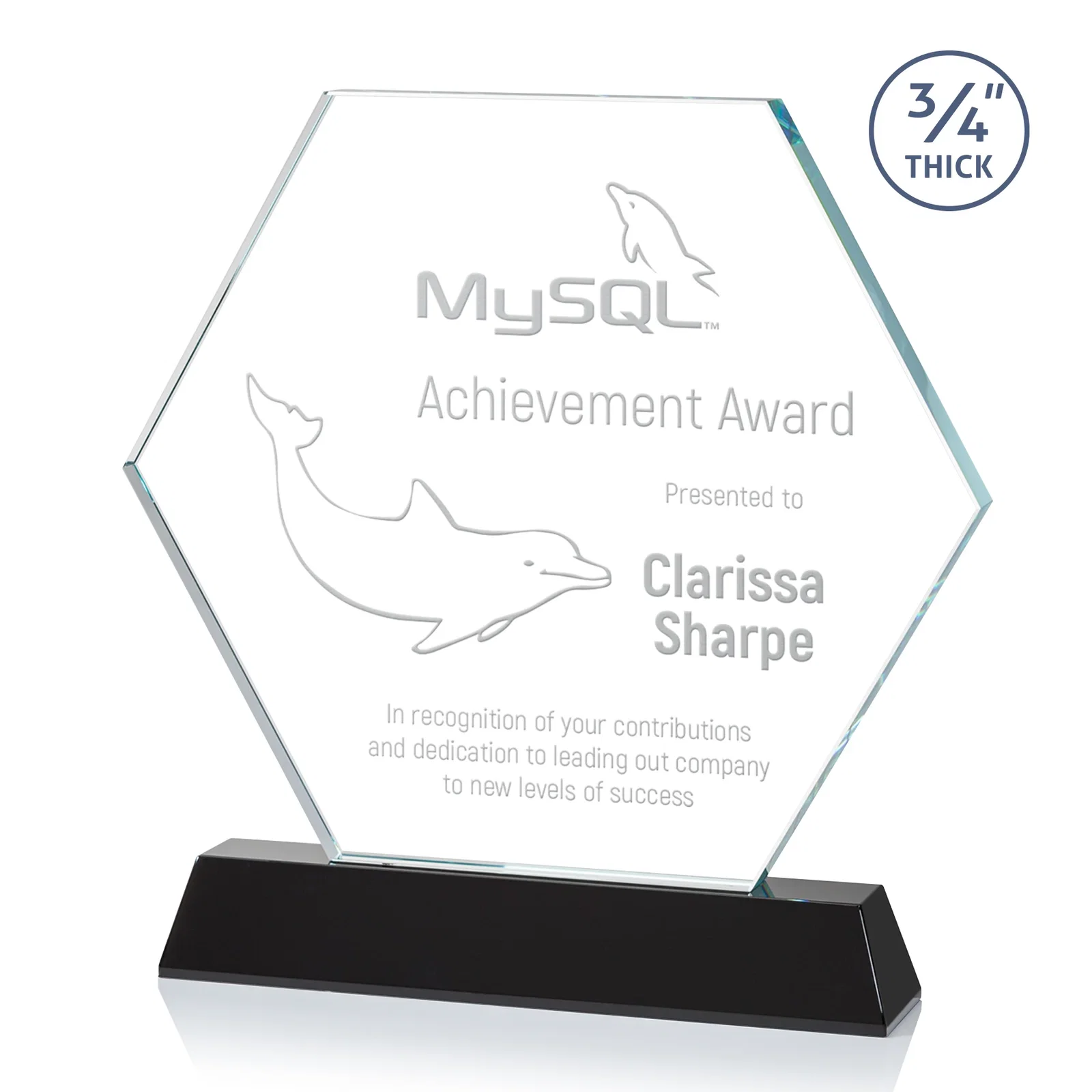 Personalized Optical Crystal Hexagon Award on Tall Tapered Base, awards for retirement presentations