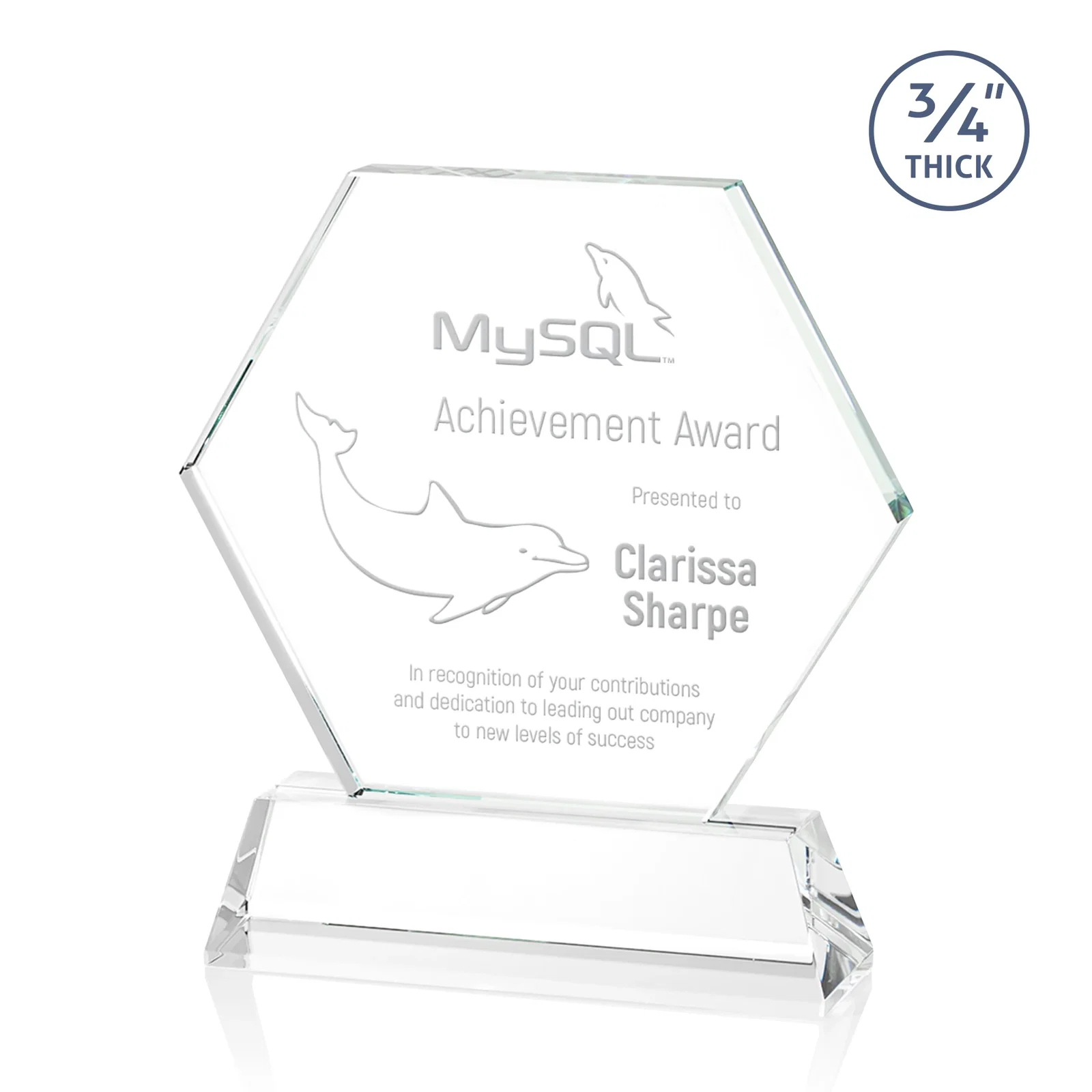 Custom Optical Crystal Hexagon Award on Tall Tapered Base, awards for corporate award ceremonies