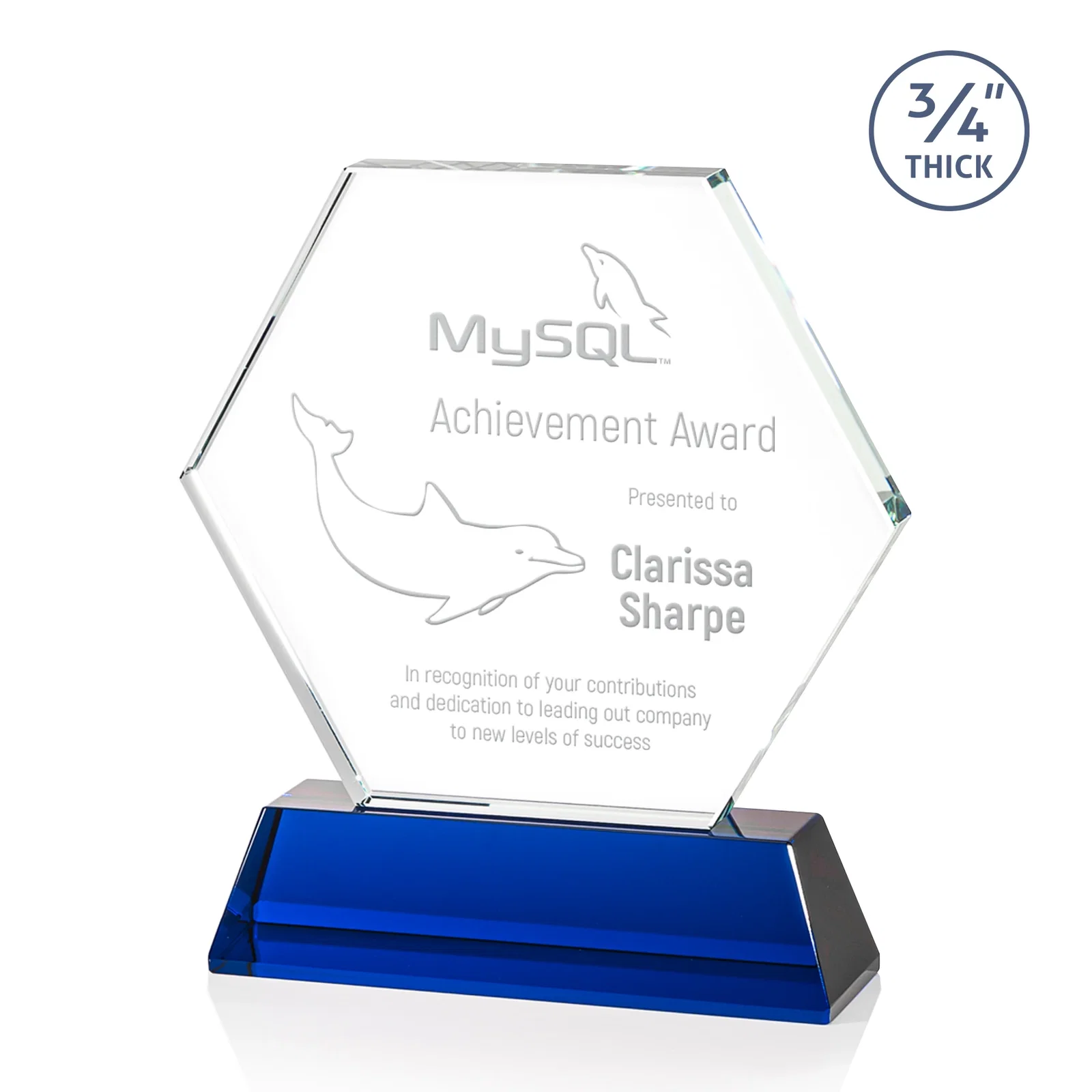 Personalized Optical Crystal Hexagon Award on Tall Tapered Base, awards for graduation ceremonies