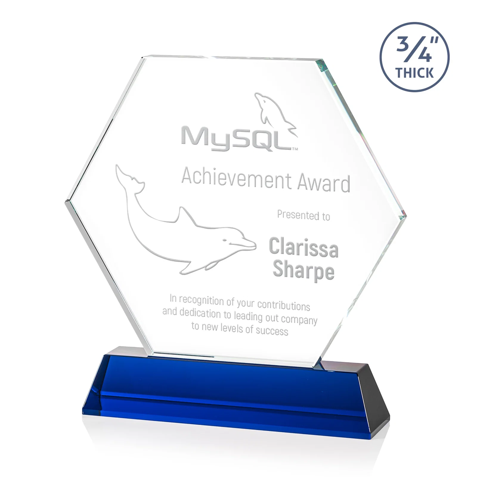 Personalized Optical Crystal Hexagon Award on Tall Tapered Base, awards for safety achievement programs