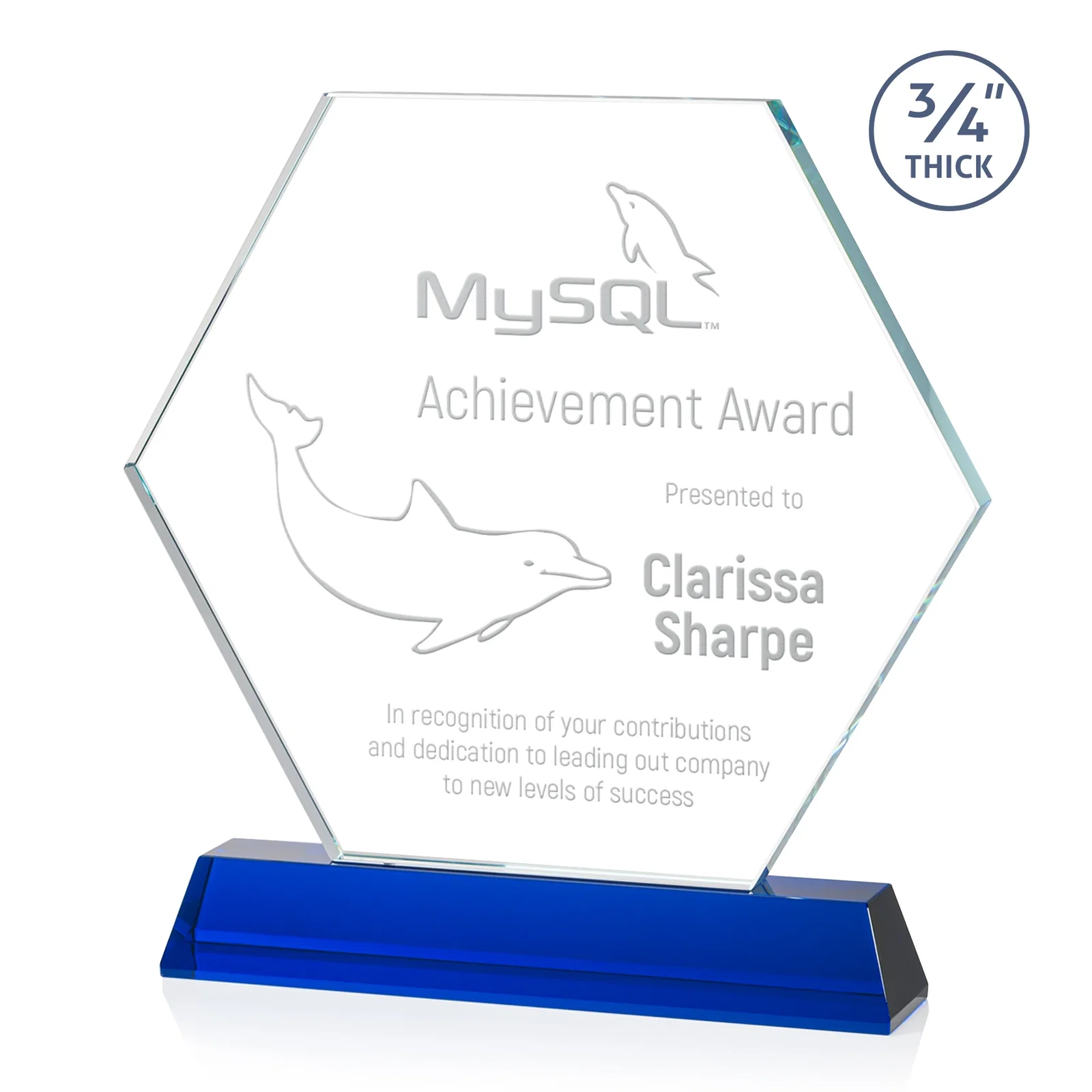 Personalized Optical Crystal Hexagon Award on Tall Tapered Base, awards for volunteer appreciation