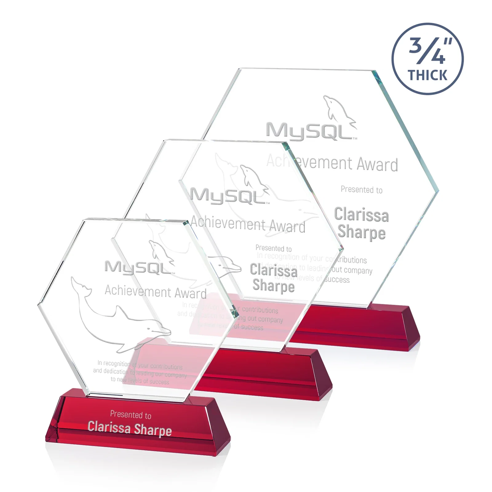 Personalized Optical Crystal Hexagon Award on Tall Tapered Base, awards for dealer and partner awards