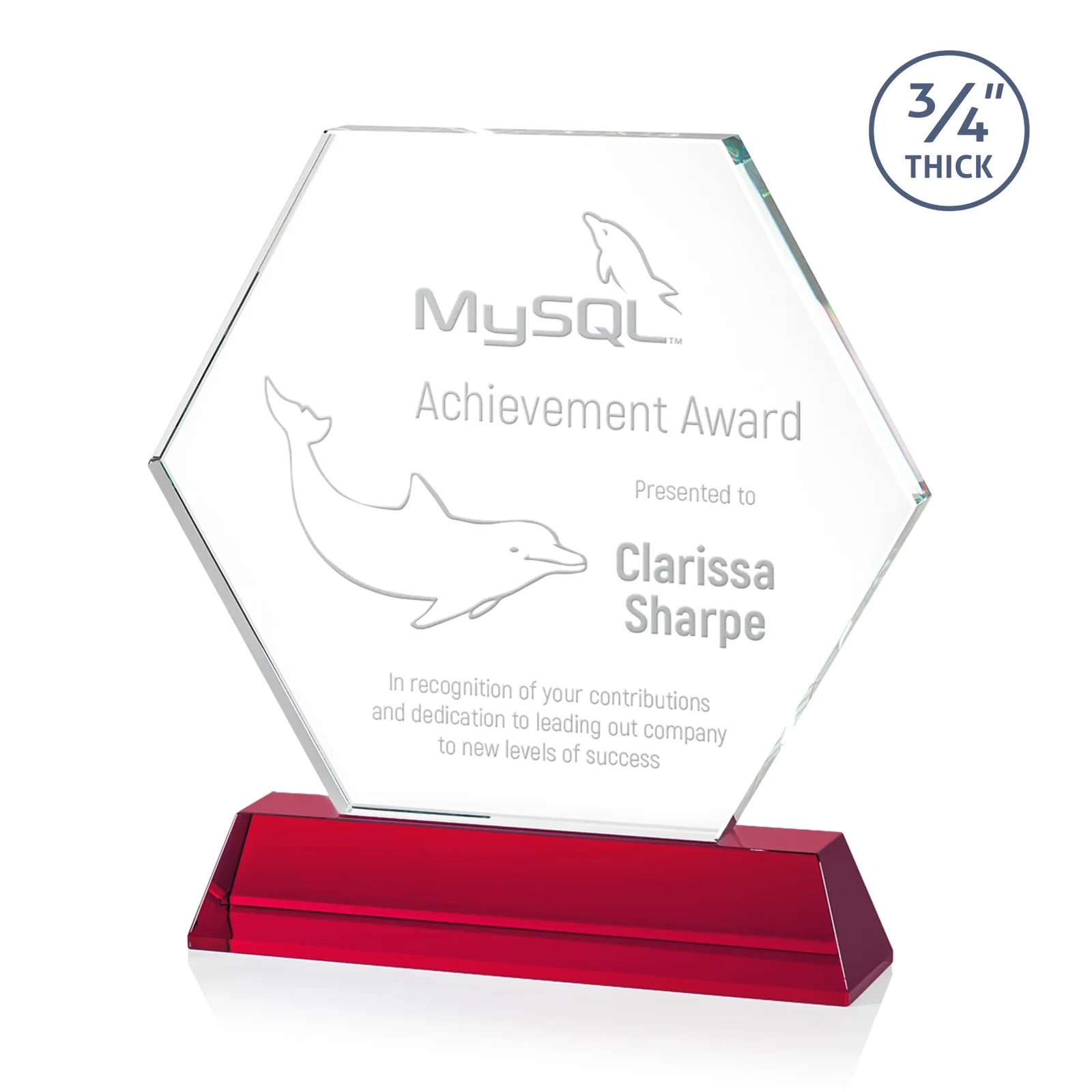 Promotional Optical Crystal Hexagon Award on Tall Tapered Base, awards for employee recognition