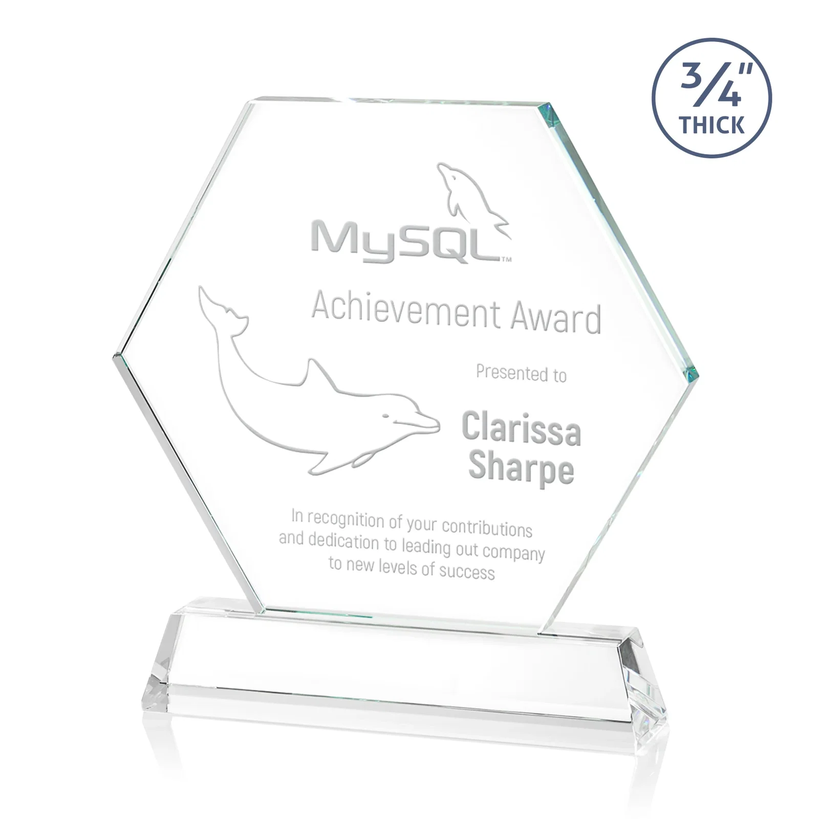 Custom Optical Crystal Hexagon Award on Tall Tapered Base, awards for service anniversary gifts