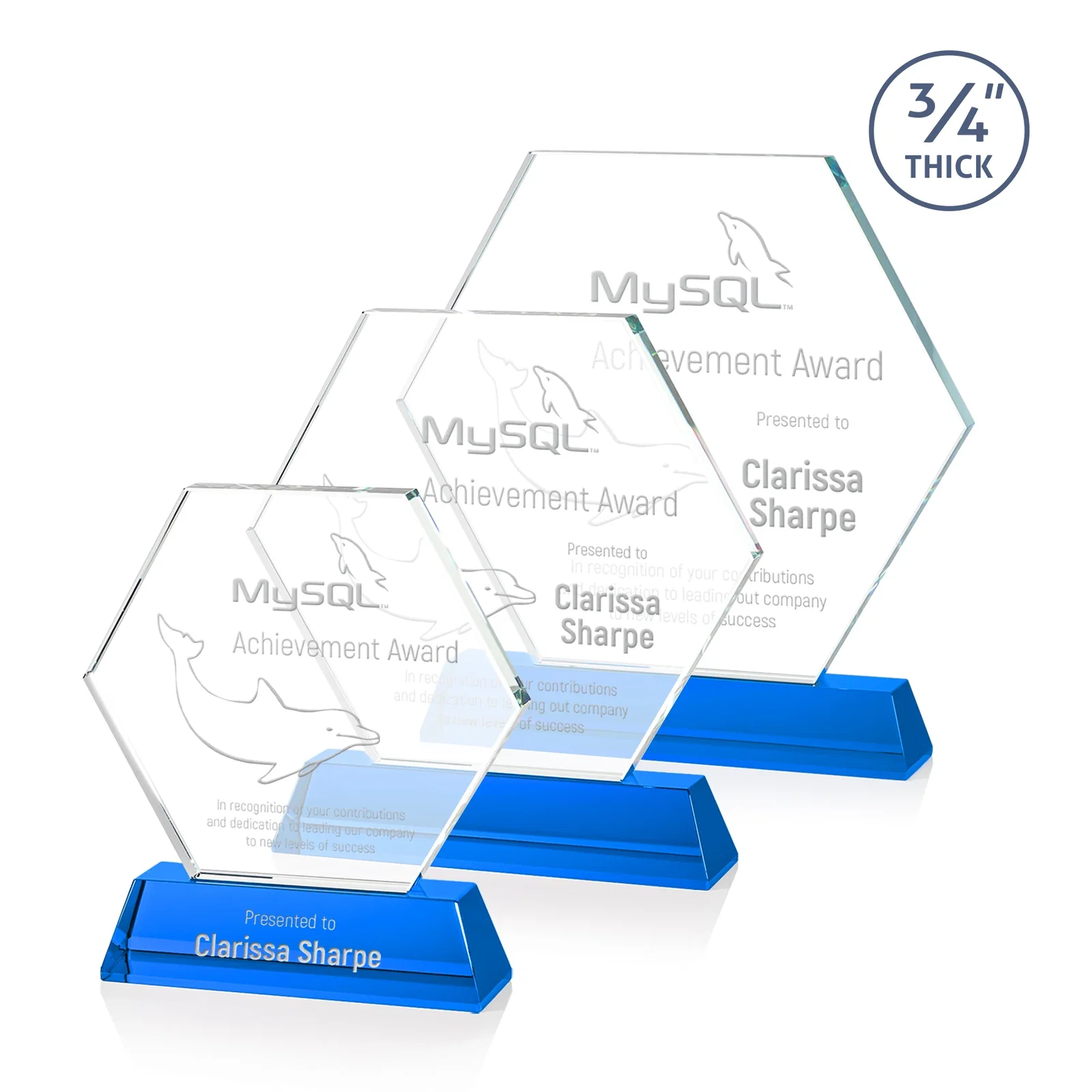 Promotional Optical Crystal Hexagon Award on Tall Tapered Base, awards for service anniversary gifts