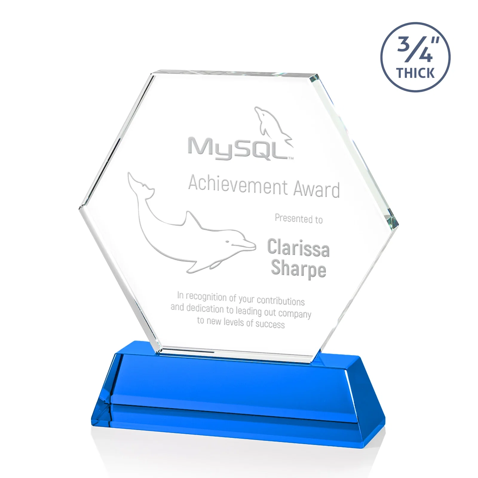 Promotional Optical Crystal Hexagon Award on Tall Tapered Base, awards for sales achievement awards