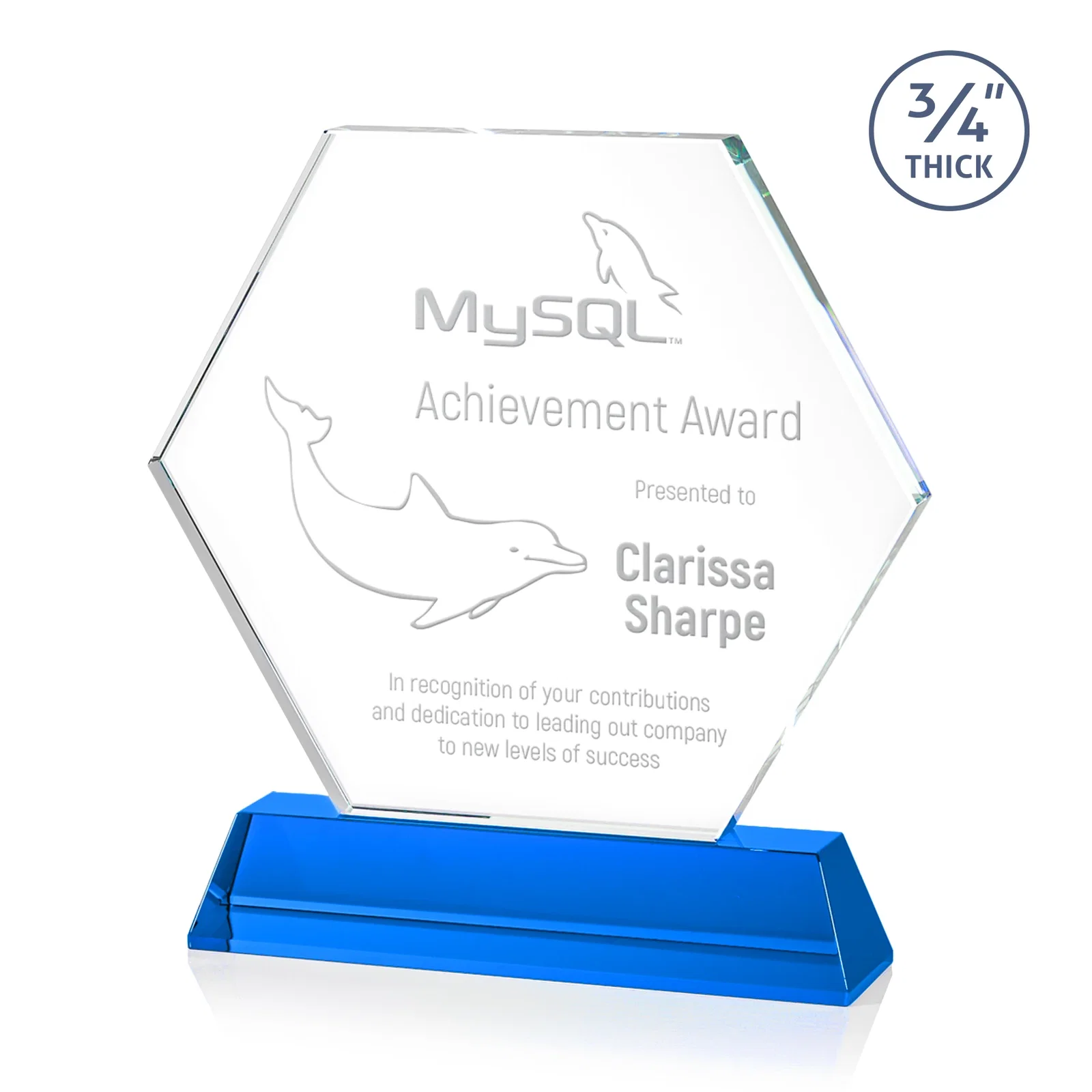 Promotional Optical Crystal Hexagon Award on Tall Tapered Base, awards for retirement presentations