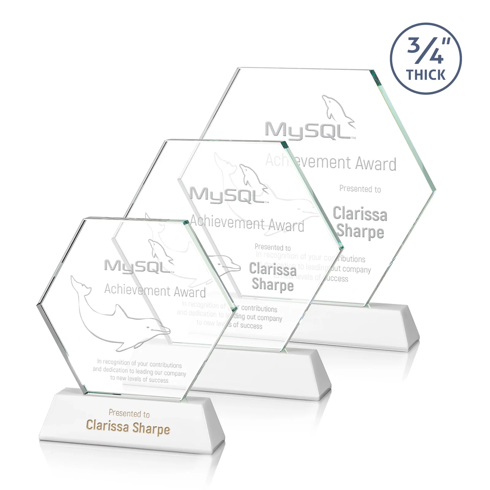 Promotional Optical Crystal Hexagon Award on Tall Tapered Base, awards for donor appreciation