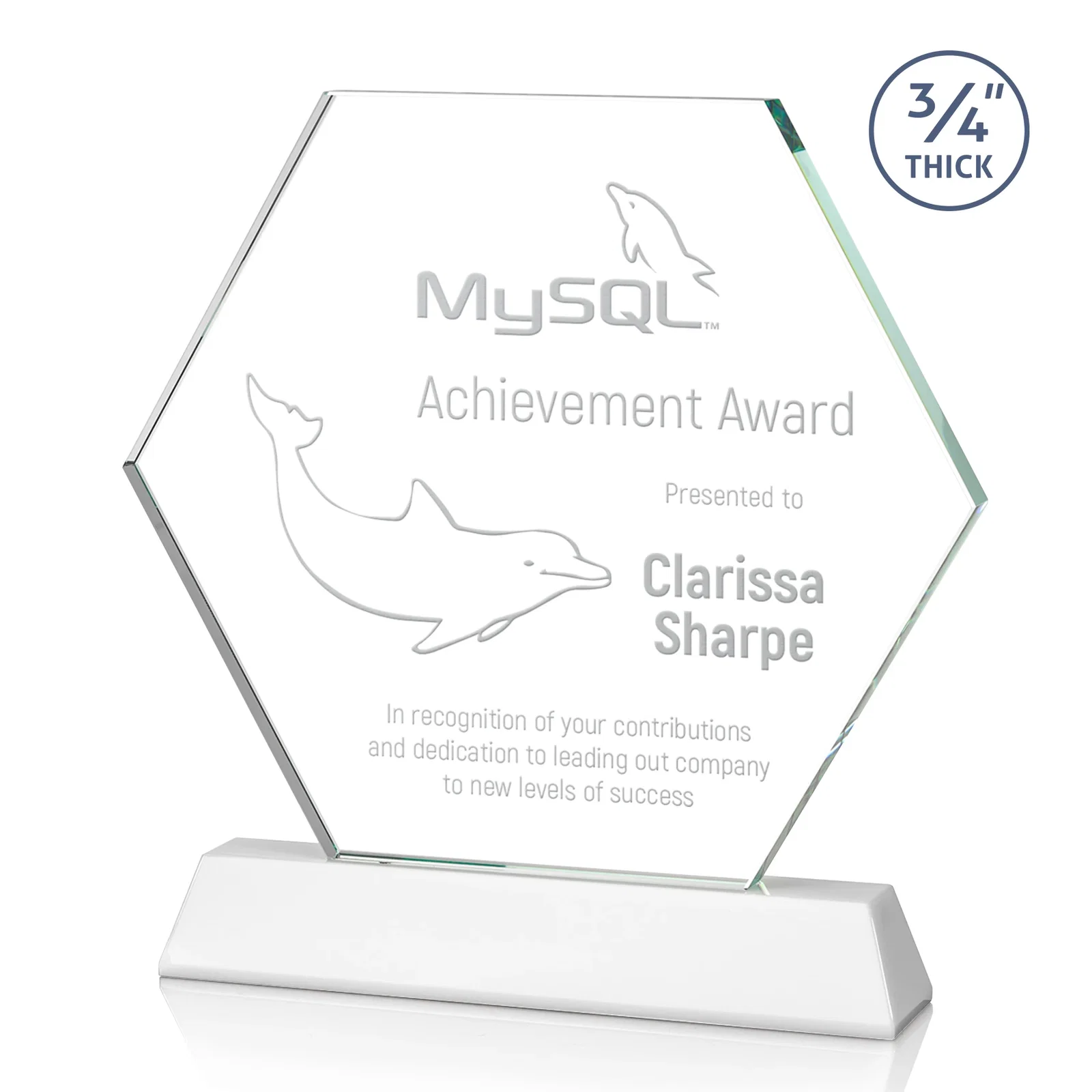 Promotional Optical Crystal Hexagon Award on Tall Tapered Base, awards for volunteer appreciation