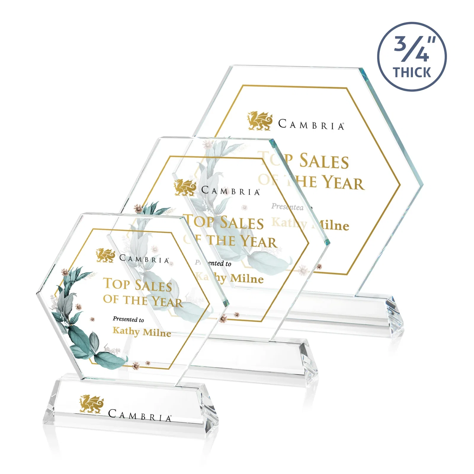 Promotional Optical Crystal Hexagon Award on Tall Tapered Base, awards for dealer and partner awards