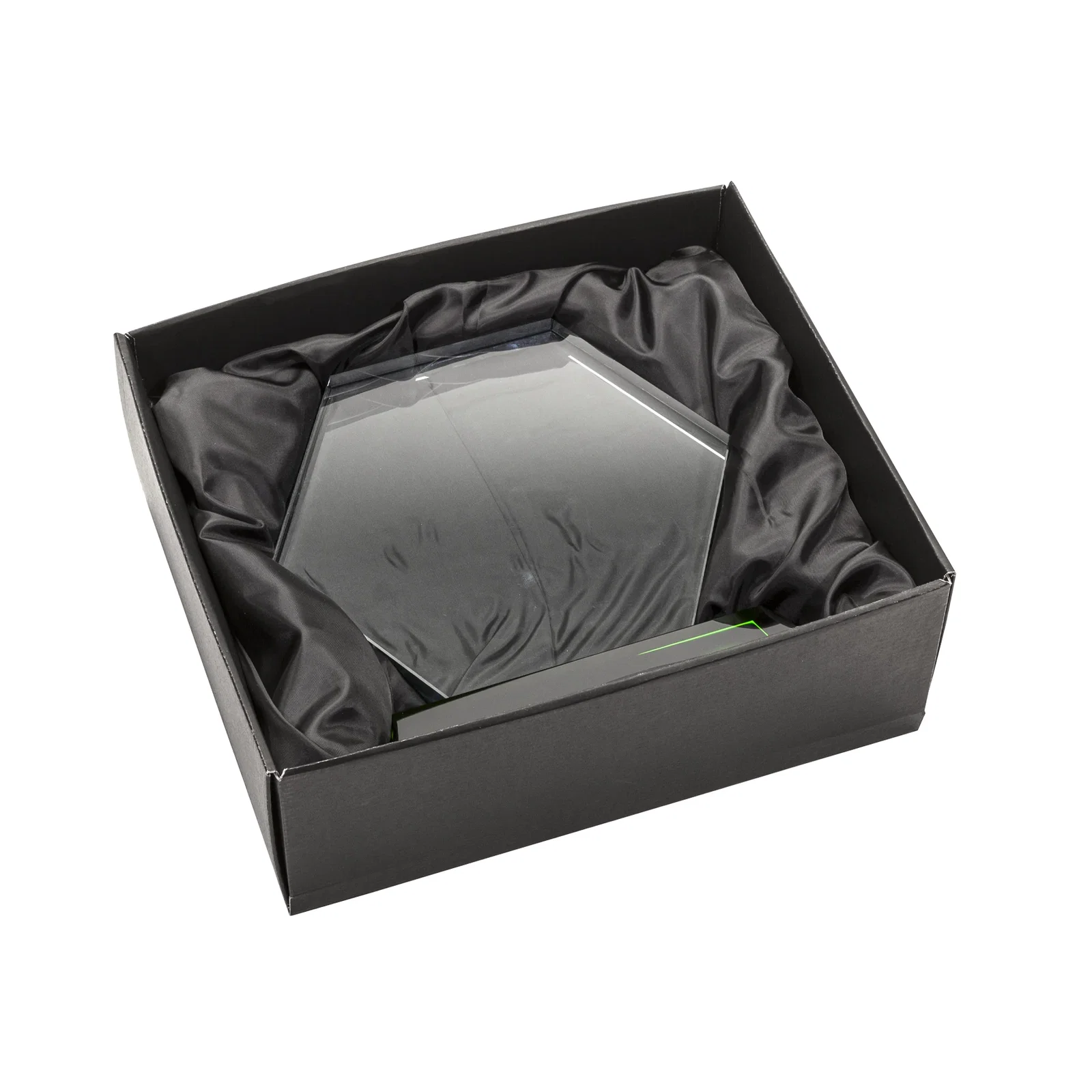 Custom Optical Crystal Hexagon Award on Tall Tapered Base, awards for retirement presentations