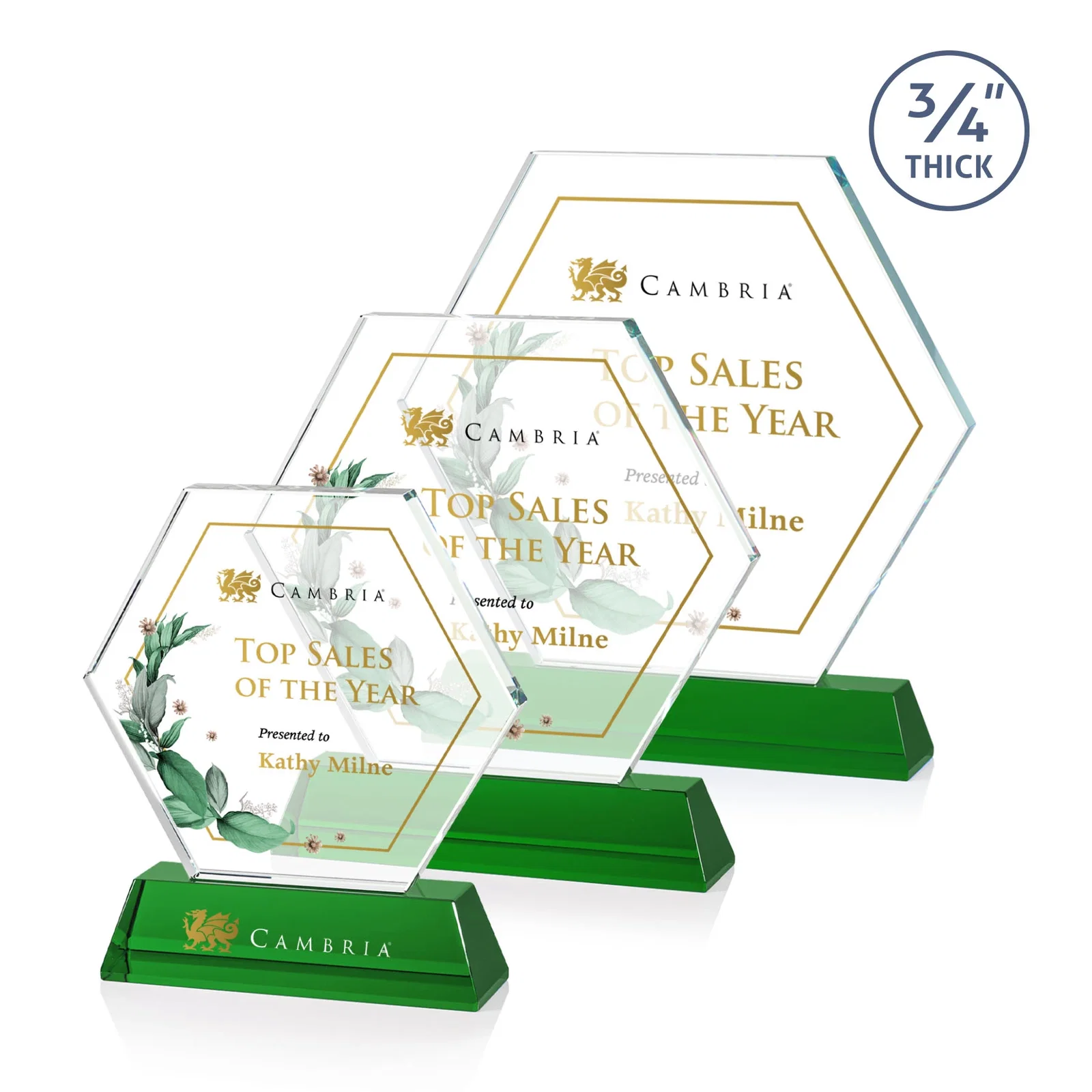 Branded Optical Crystal Hexagon Award on Tall Tapered Base, awards for donor appreciation