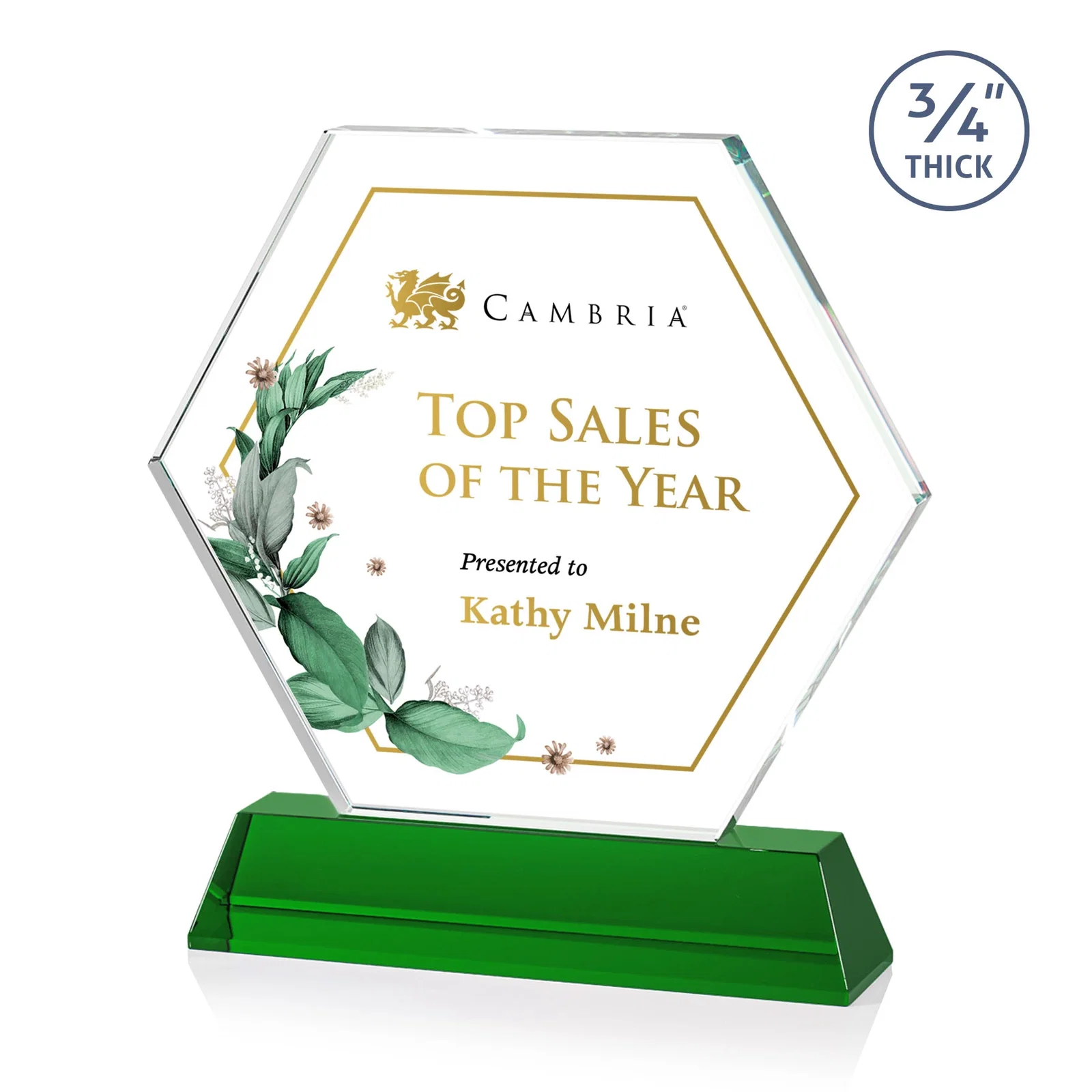 Branded Optical Crystal Hexagon Award on Tall Tapered Base, awards for safety achievement programs