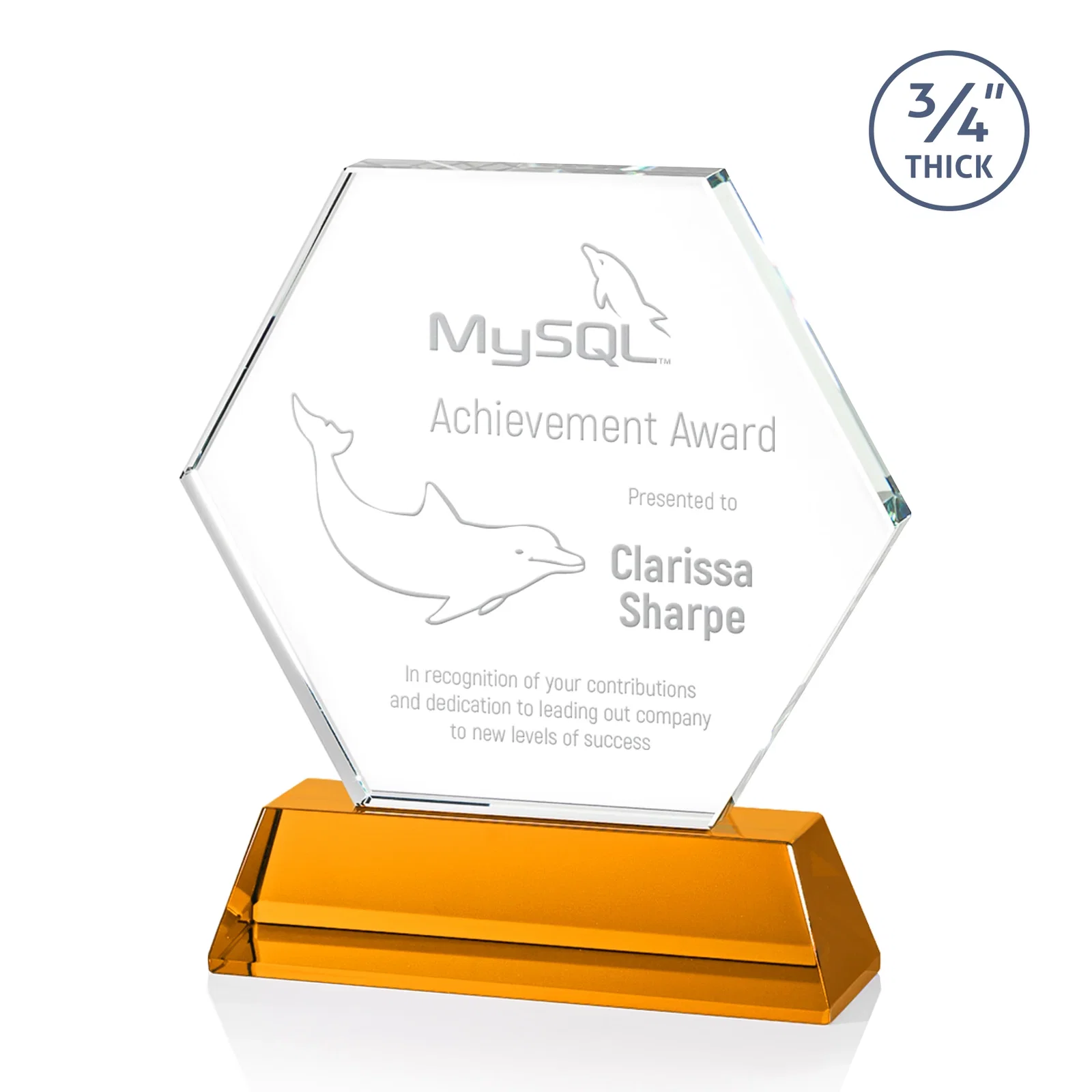 Custom Optical Crystal Hexagon Award on Tall Tapered Base, awards for donor appreciation