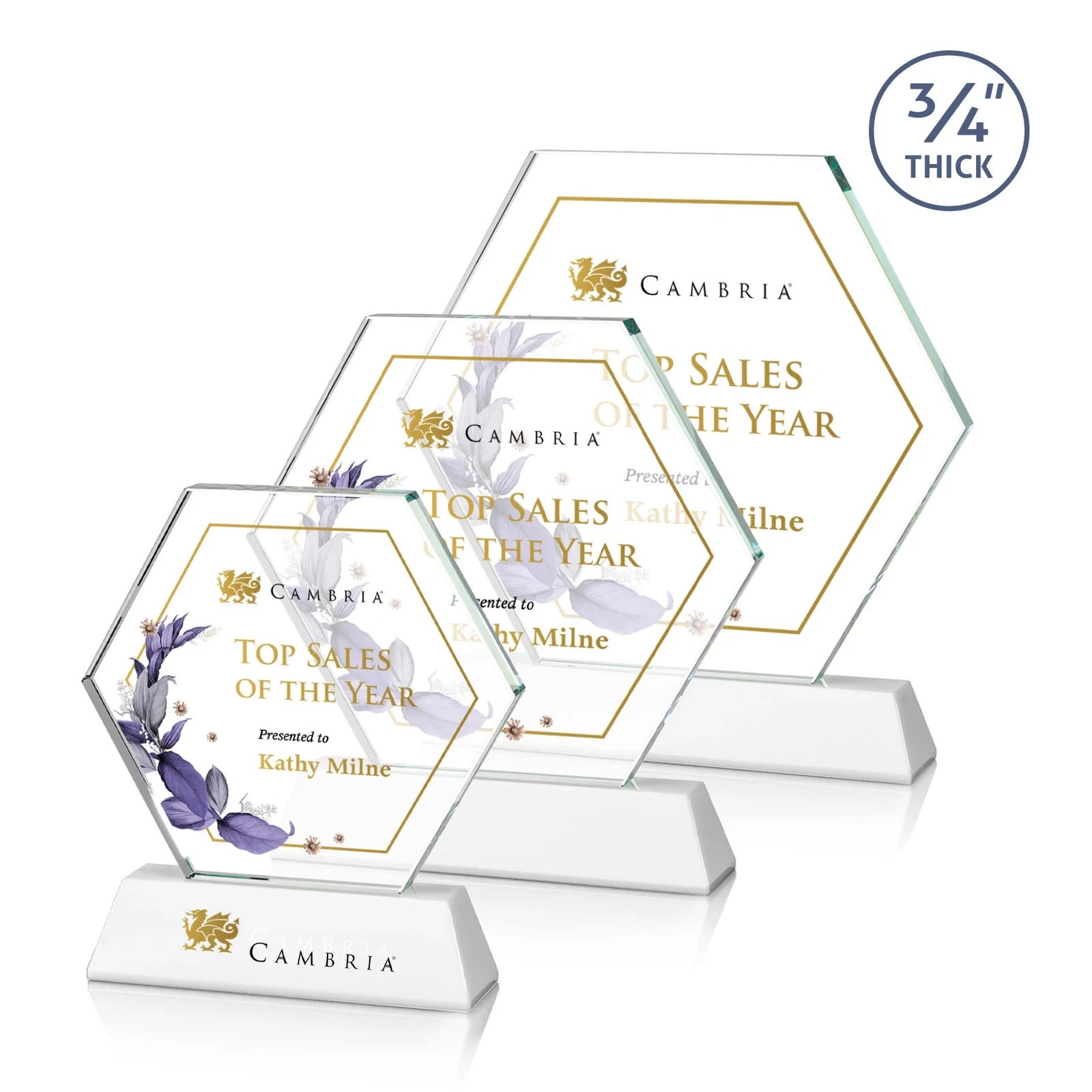 Customized Optical Crystal Hexagon Award on Tall Tapered Base, awards for service anniversary gifts