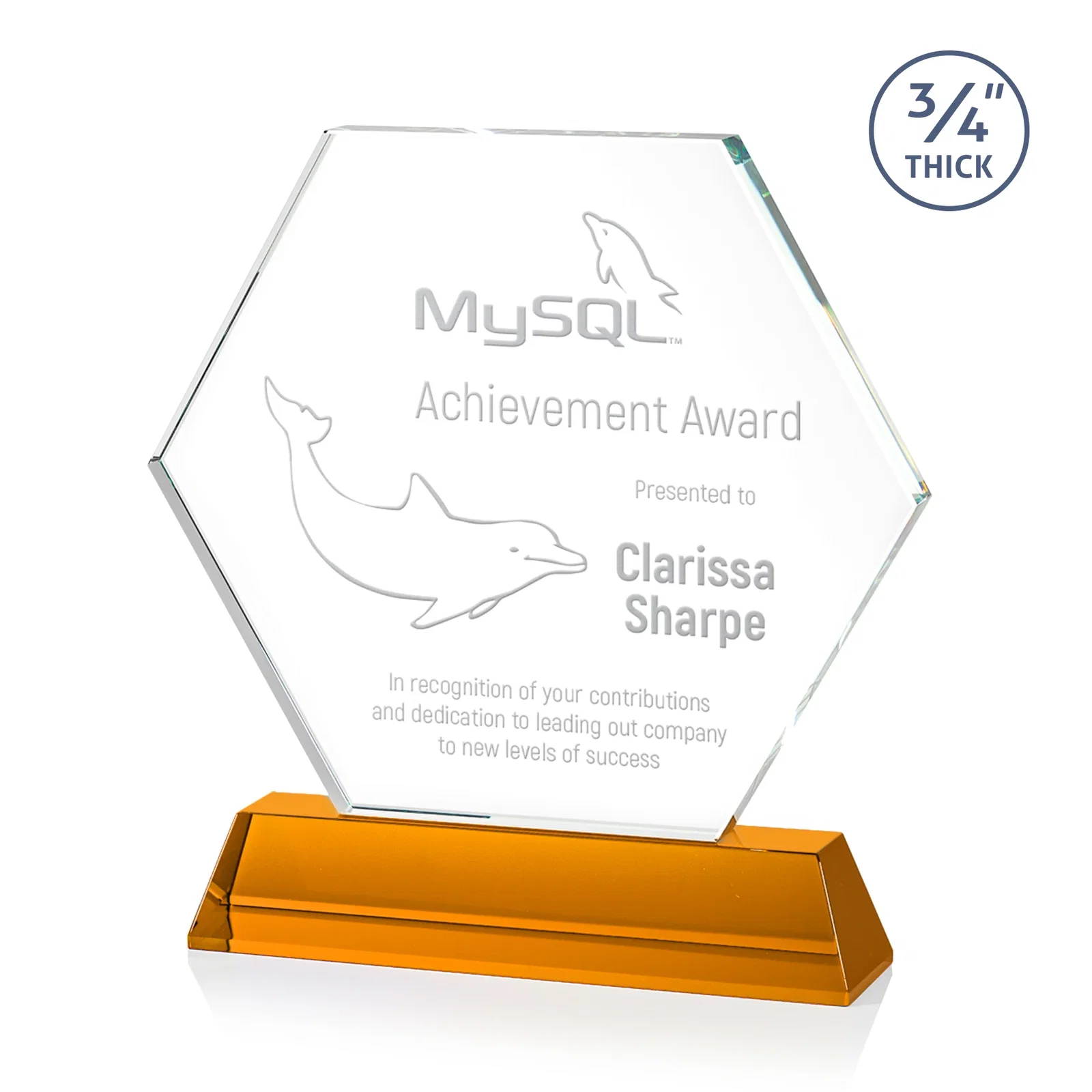 Custom Optical Crystal Hexagon Award on Tall Tapered Base, awards for graduation ceremonies