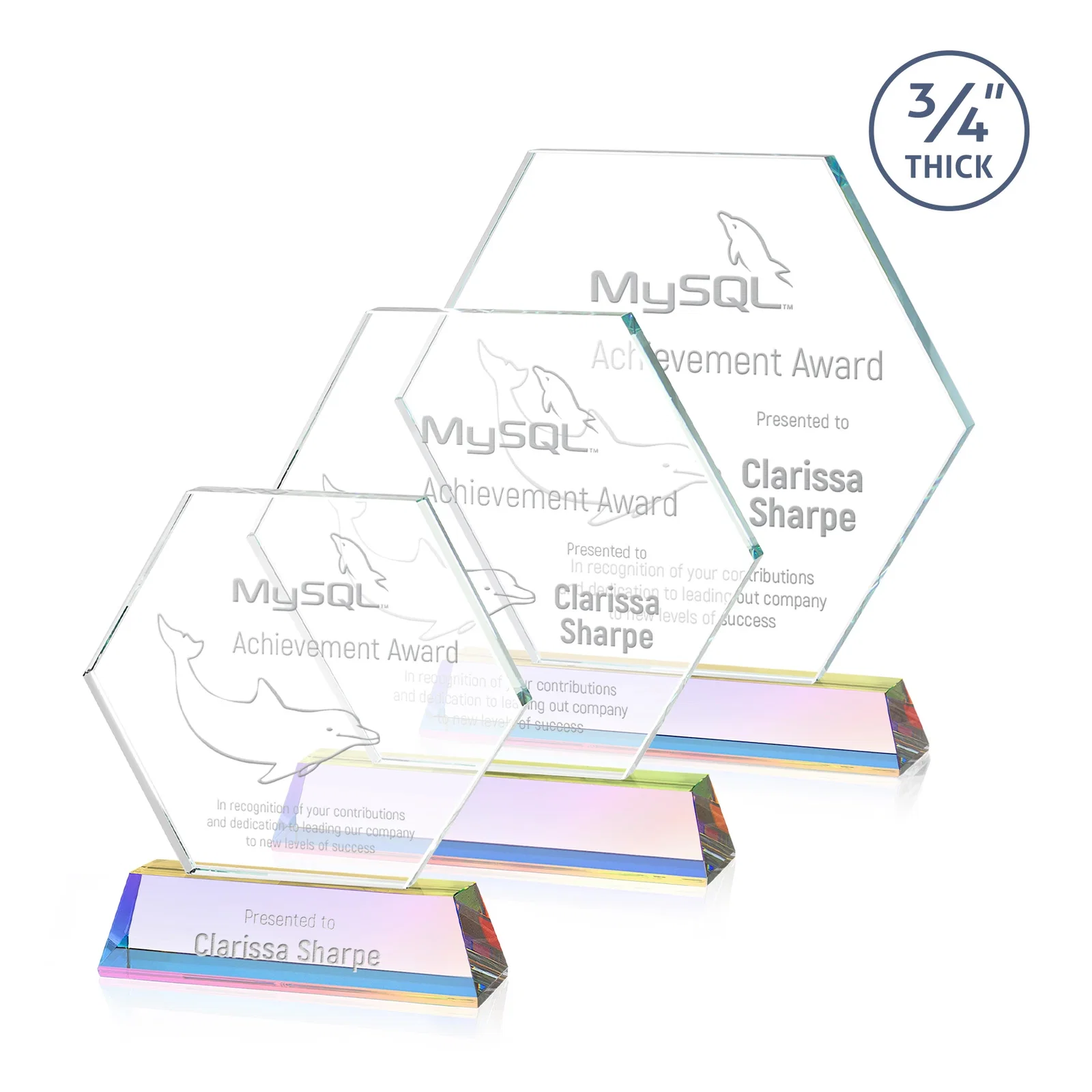 Customized Optical Crystal Hexagon Award on Tall Tapered Base, awards for donor appreciation