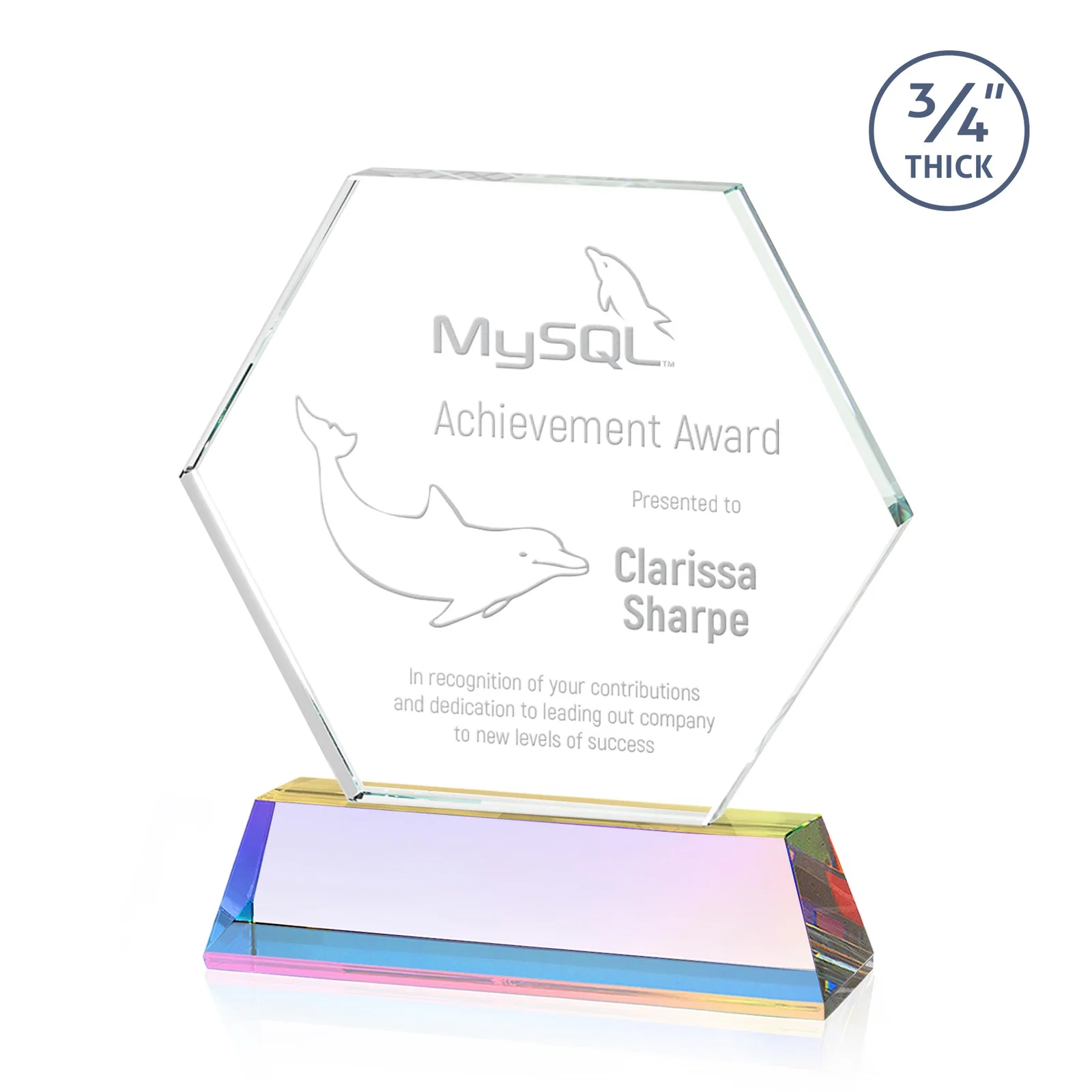 Customized Optical Crystal Hexagon Award on Tall Tapered Base, awards for graduation ceremonies