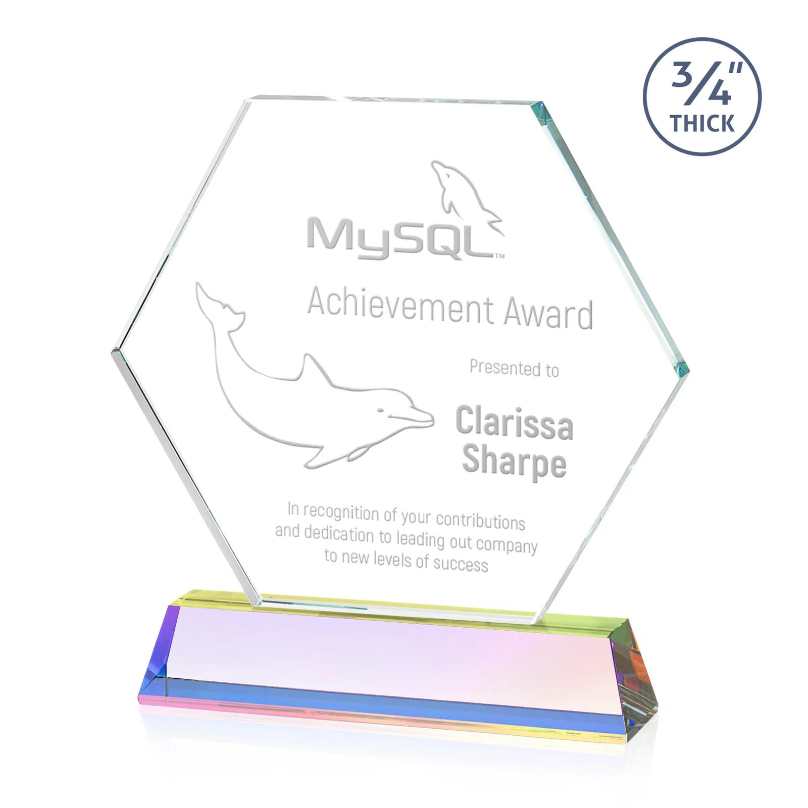 Customized Optical Crystal Hexagon Award on Tall Tapered Base, awards for safety achievement programs