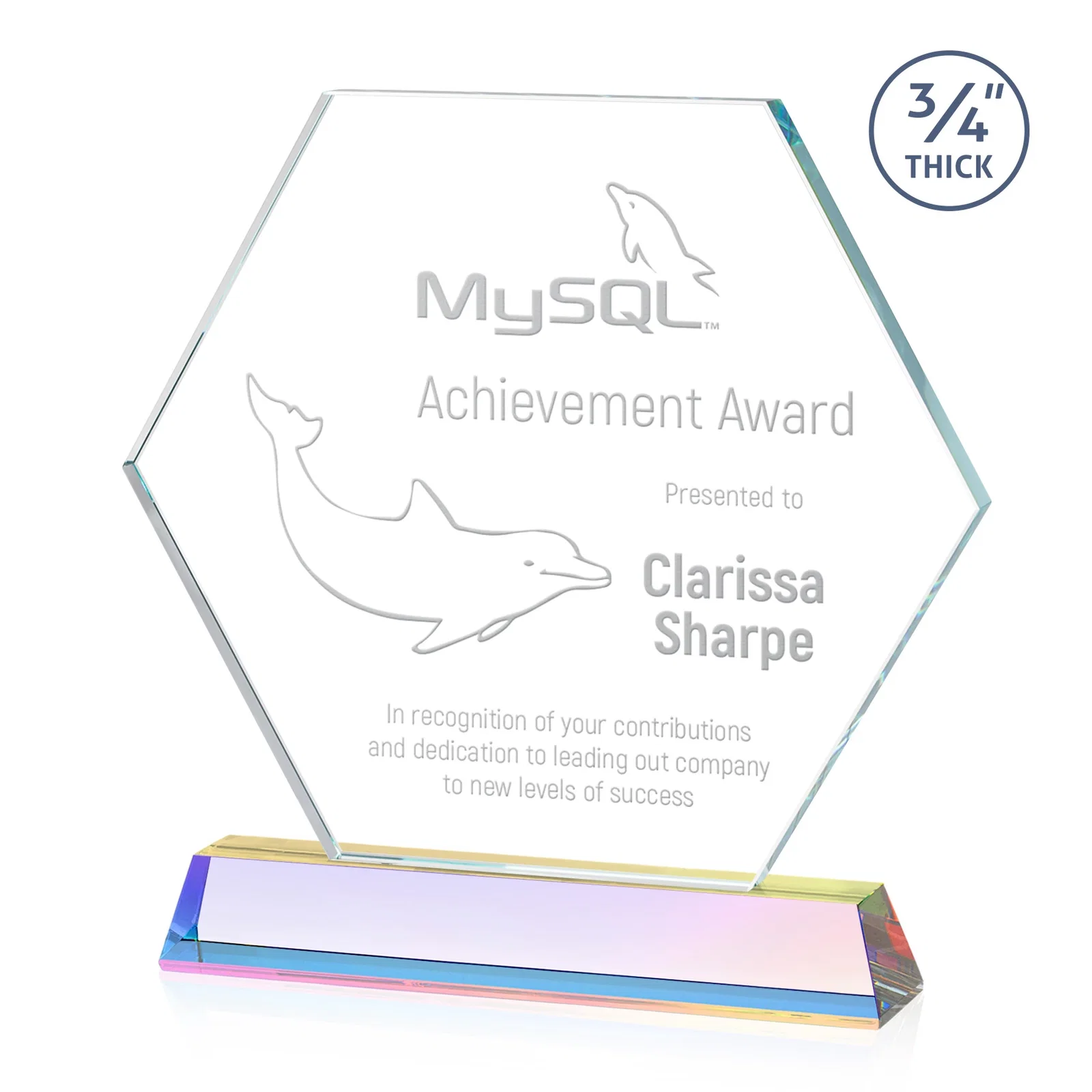 Customized Optical Crystal Hexagon Award on Tall Tapered Base, awards for volunteer appreciation