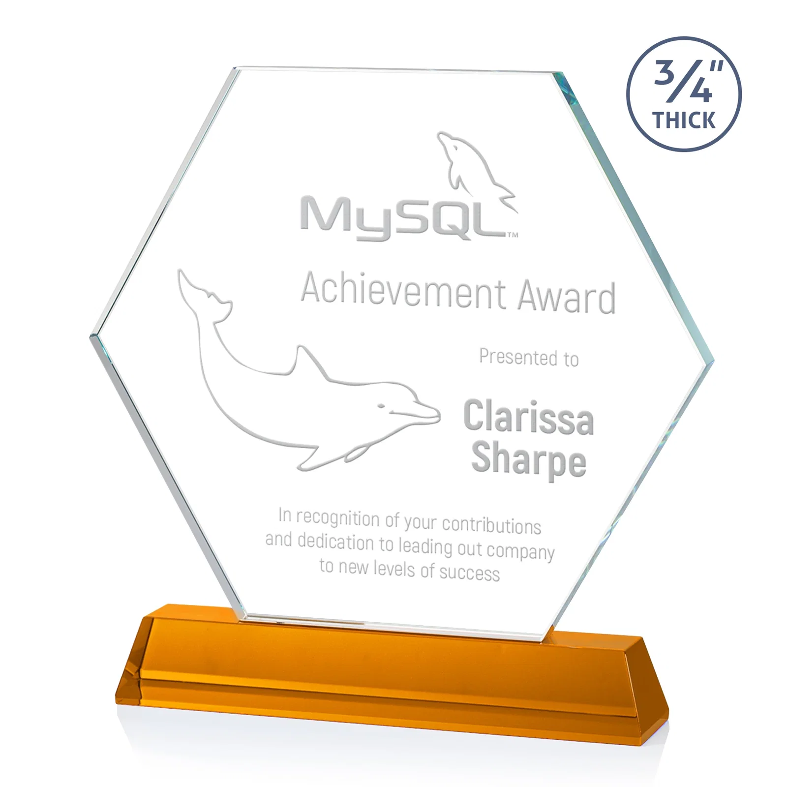 Custom Optical Crystal Hexagon Award on Tall Tapered Base, awards for safety achievement programs
