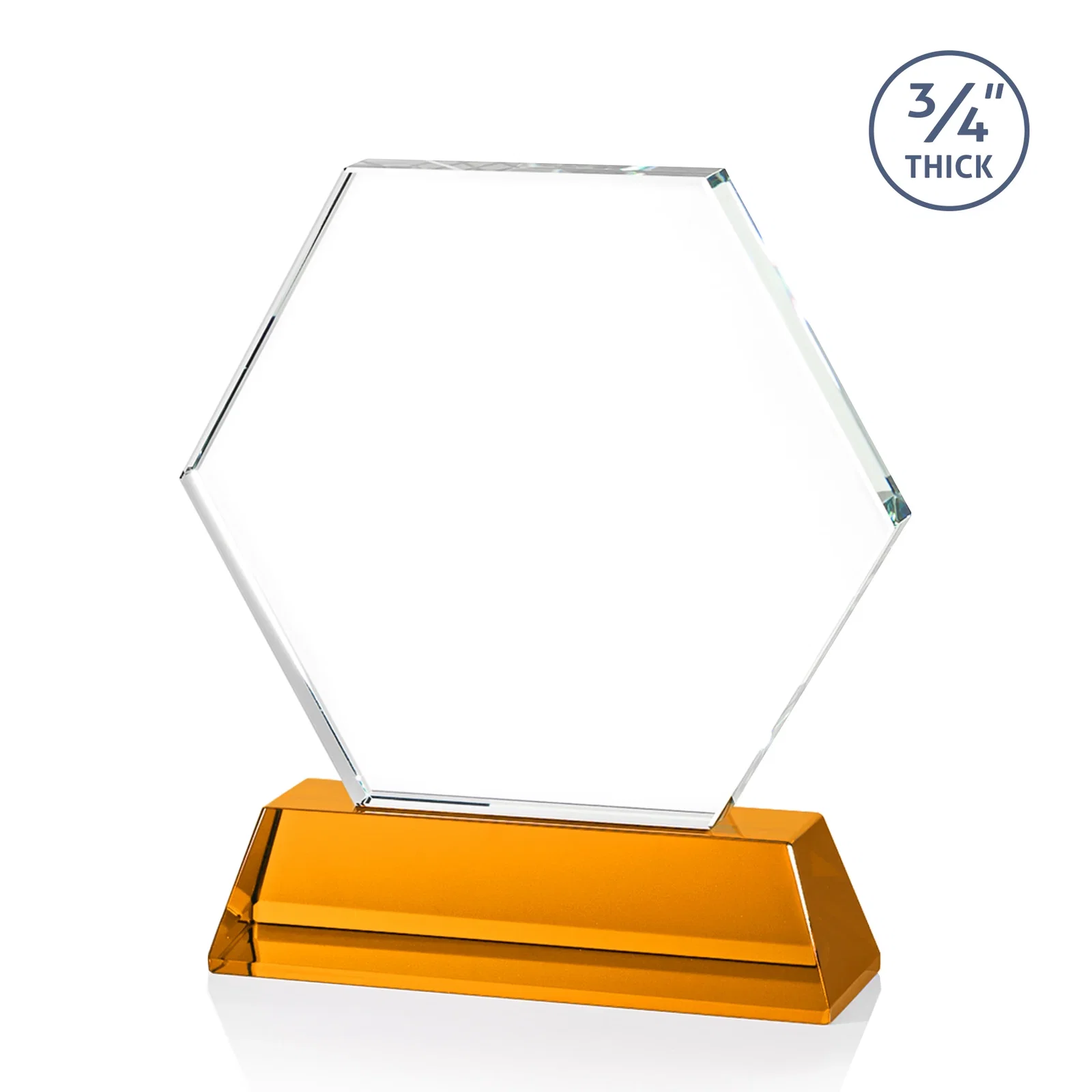 Custom engraved Optical Crystal Hexagon Award on Tall Tapered Base, awards for team milestone celebrations