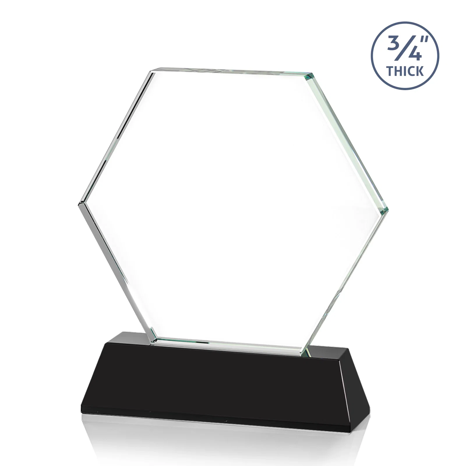 Custom engraved Optical Crystal Hexagon Award on Tall Tapered Base, awards for company anniversary events