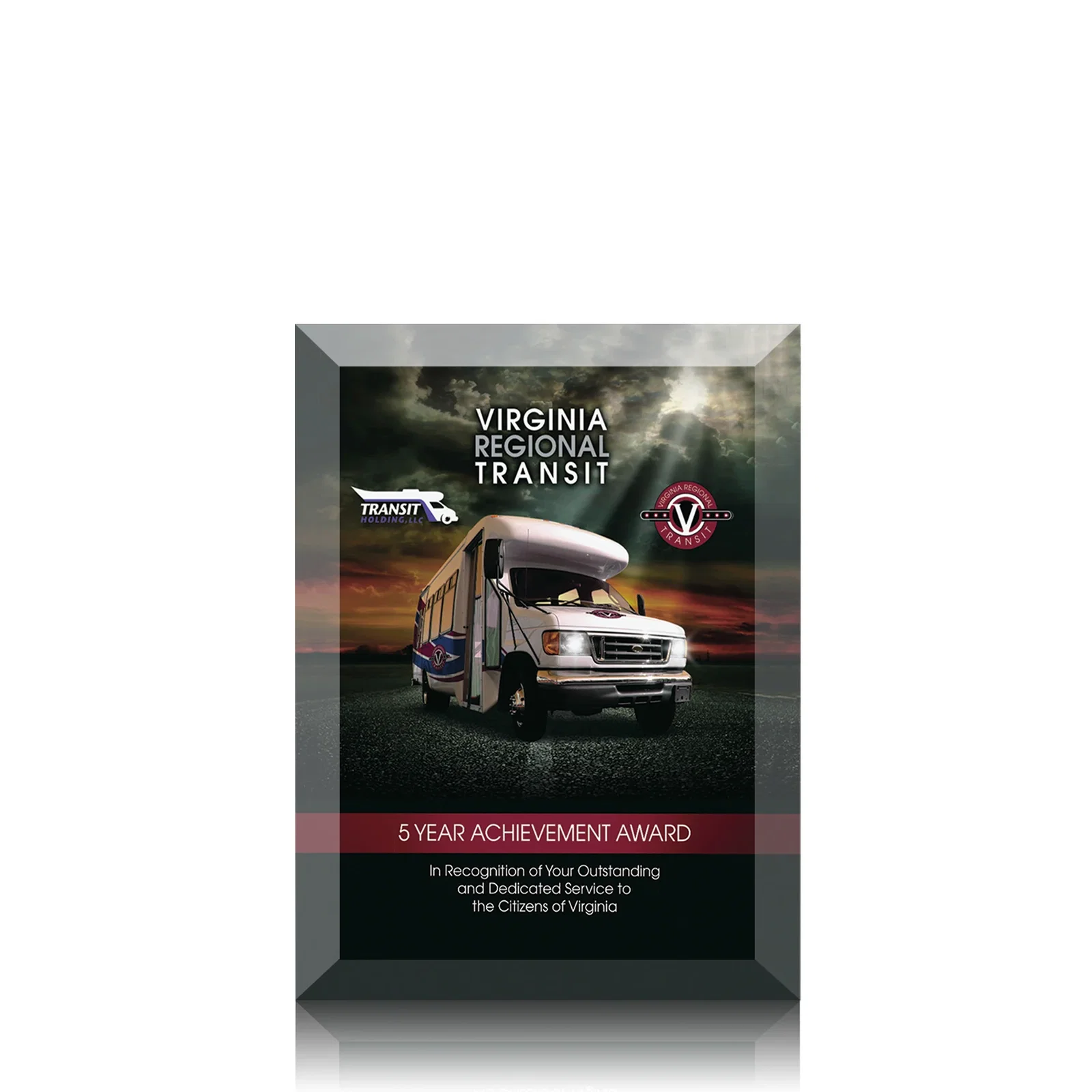 Custom Starfire Crystal Plaque With Back-Printed Full Color Image for corporate award ceremonies