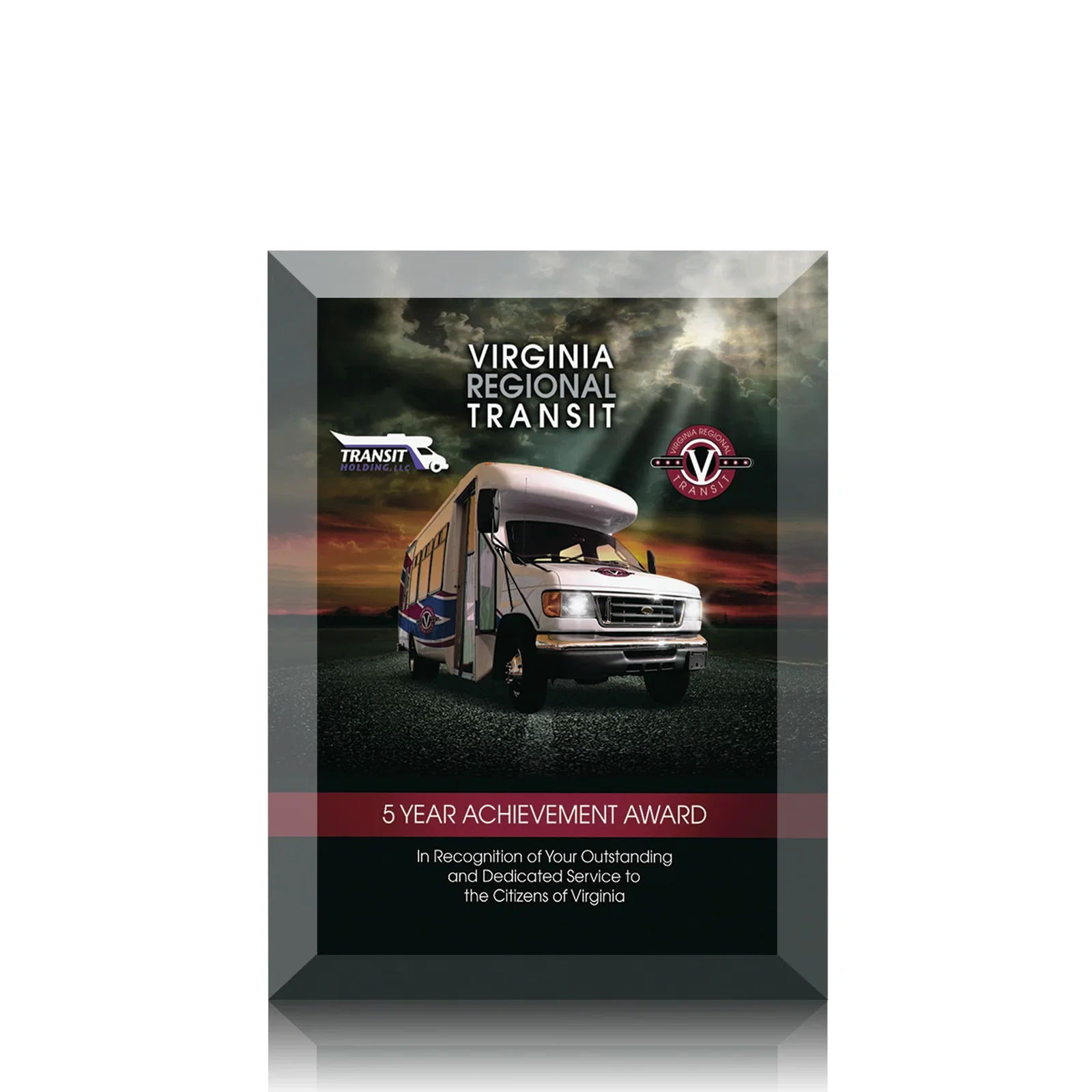 Custom Starfire Crystal Plaque With Back-Printed Full Color Image for sales achievement awards