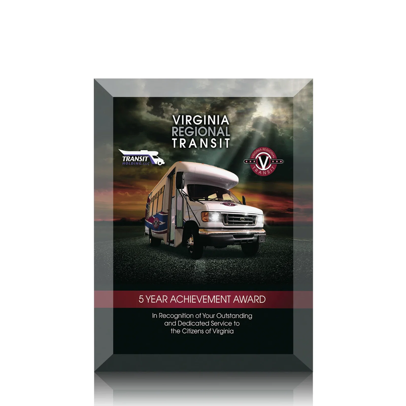 Custom Starfire Crystal Plaque With Back-Printed Full Color Image for retirement presentations