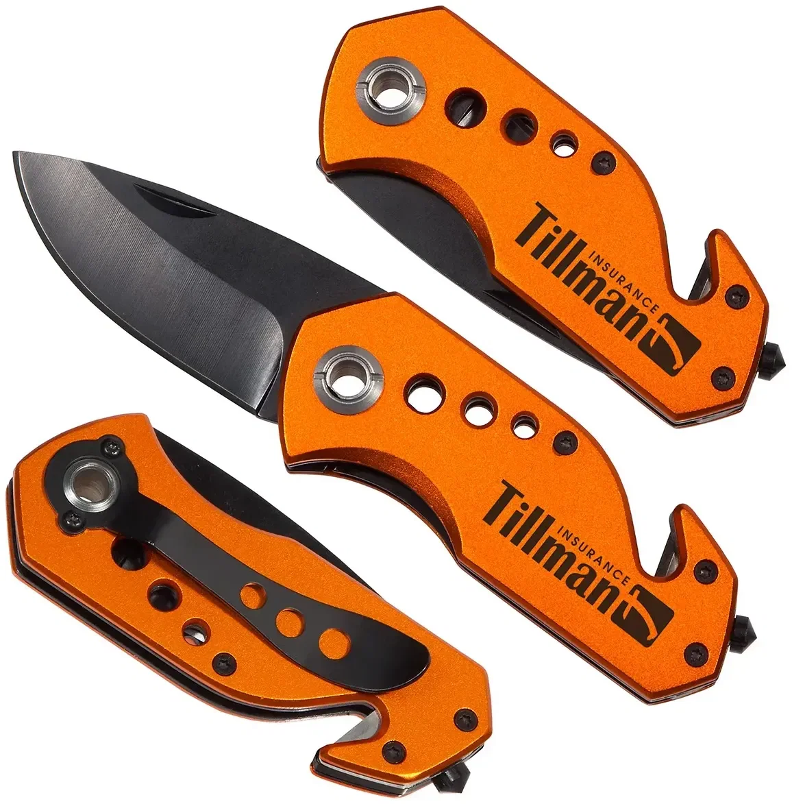 Custom Rapid Response 3-in-1 Emergency Tool, branded pocket device with locking knife and seatbelt cutter