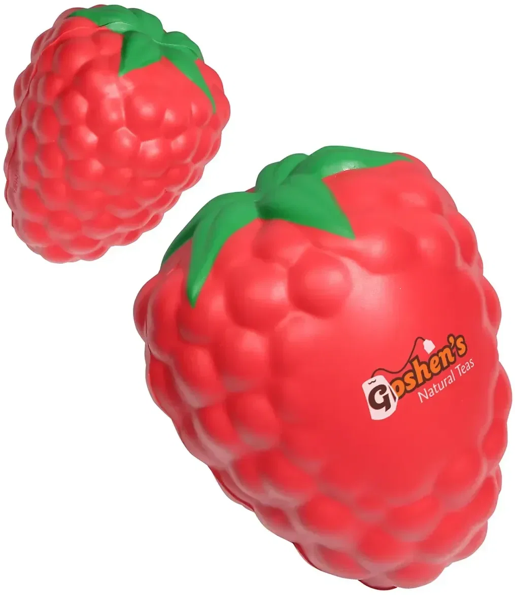 Custom raspberry with leaf promotional stress reliever squeeze toy for branded food logo giveaways