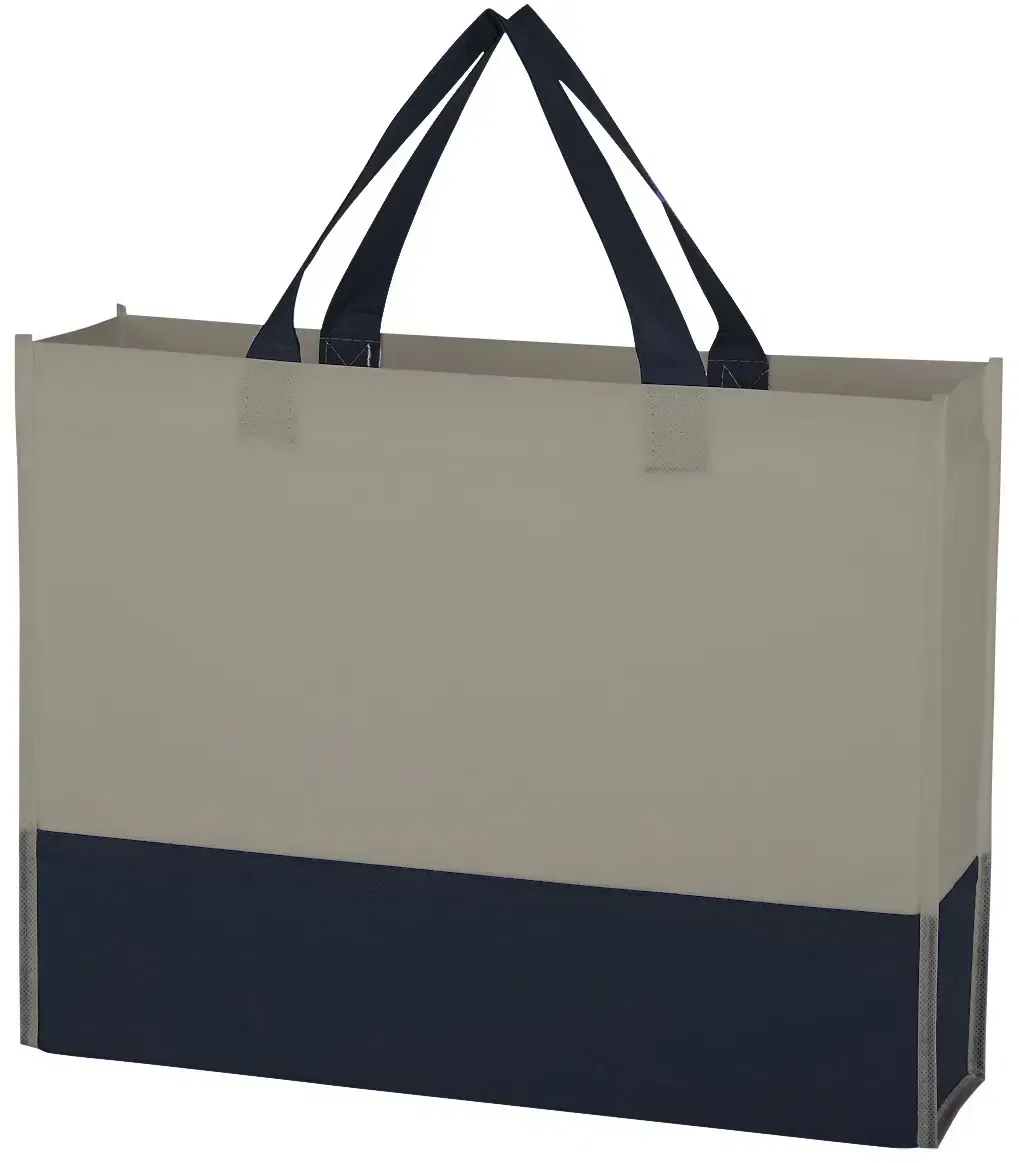 Prism style shopping tote with black trimmed handles and edges